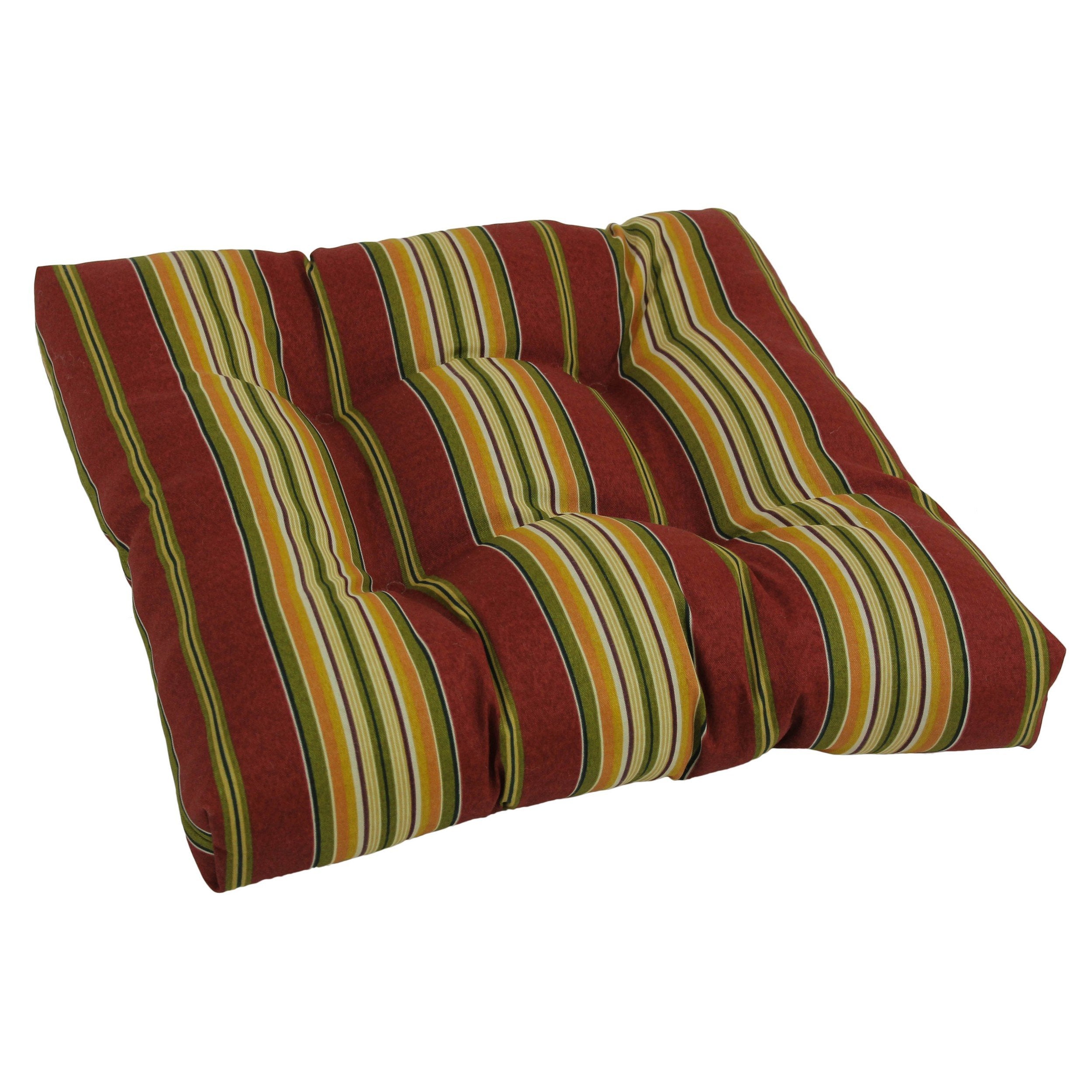 19-inch Squared Spun Polyester Tufted Dining Chair Cushion (Set of Two) - Kingsley Stripe Ruby