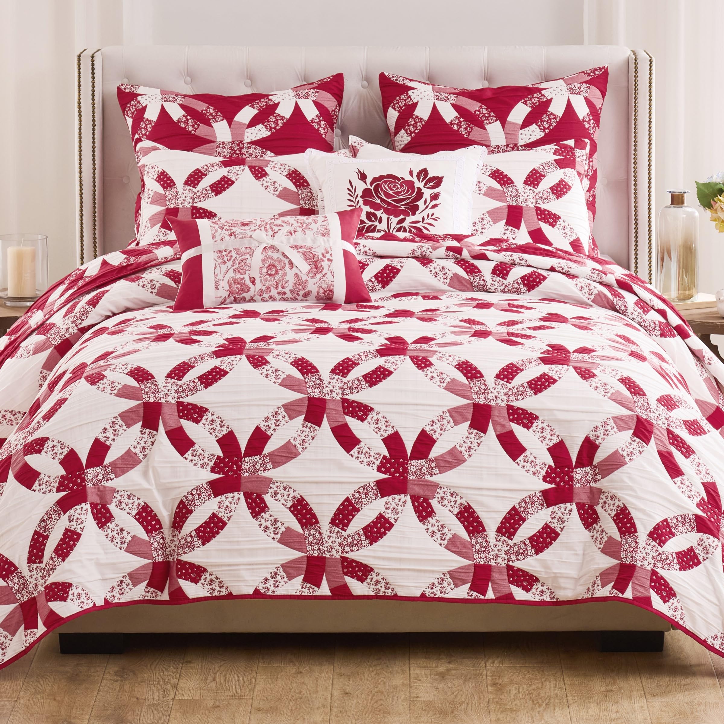 Greenland Home Fashions GL-2510BMSK Wedding Ring Coverlet Set, 3-Piece King/Cal King, Red