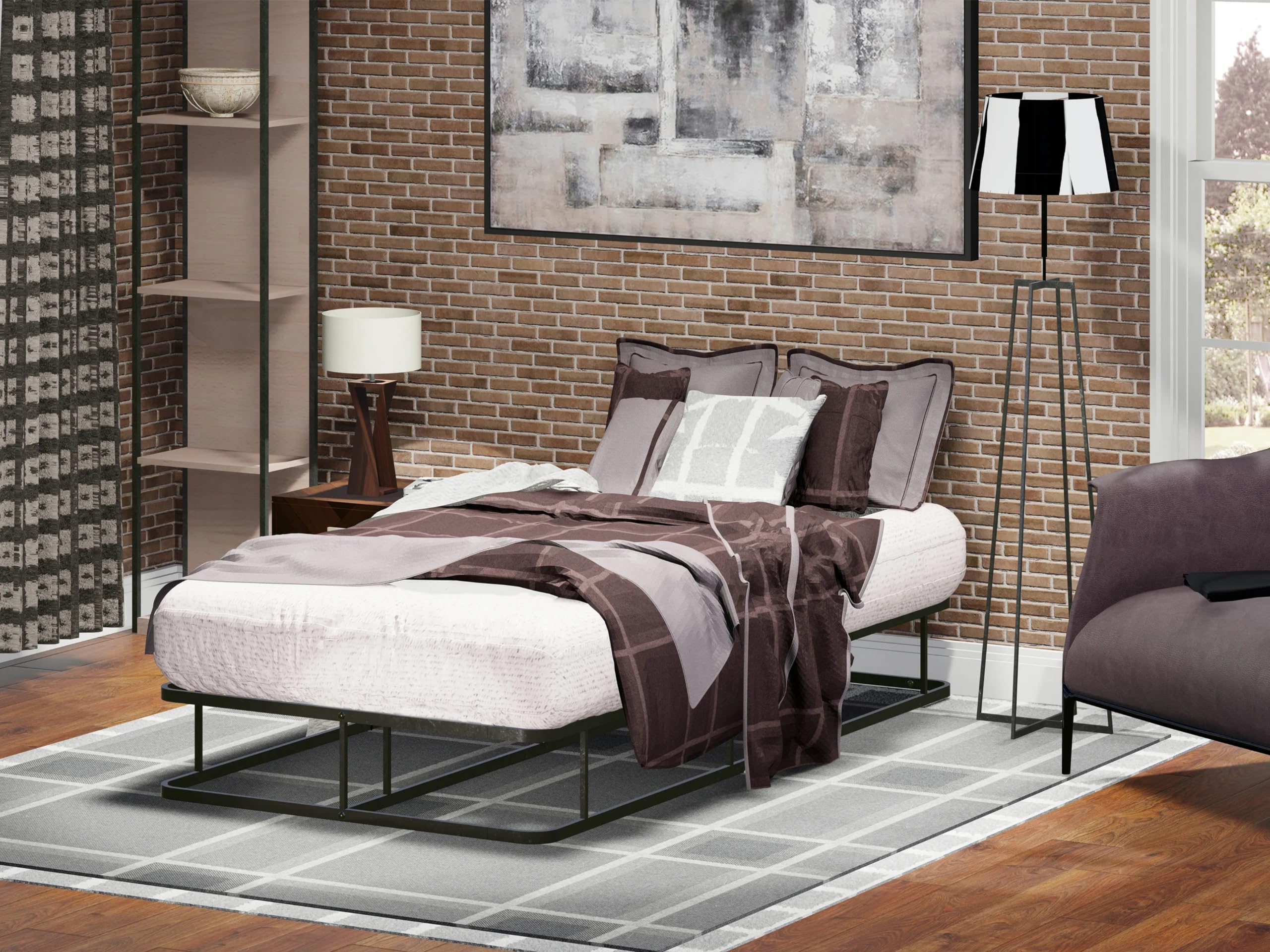 East West Furniture - DHTBBLK - Dothan Metal Twin Bed Frame with Luxurious Style Headboard and Footboard - High Quality Metal Frame in Powder Coating Black