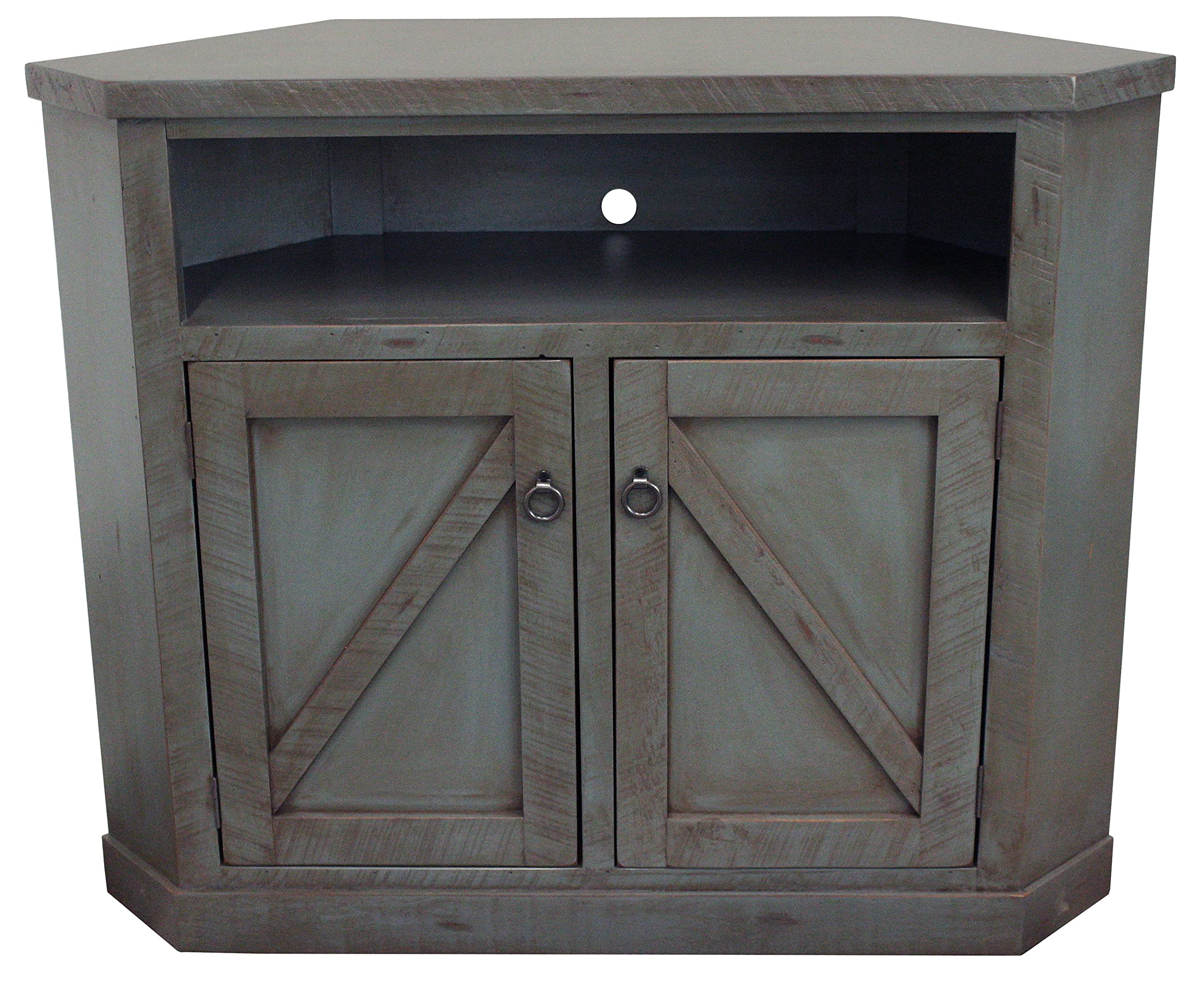 Rustic Promo Tall Corner TV Stand in Rustic Dark Blue