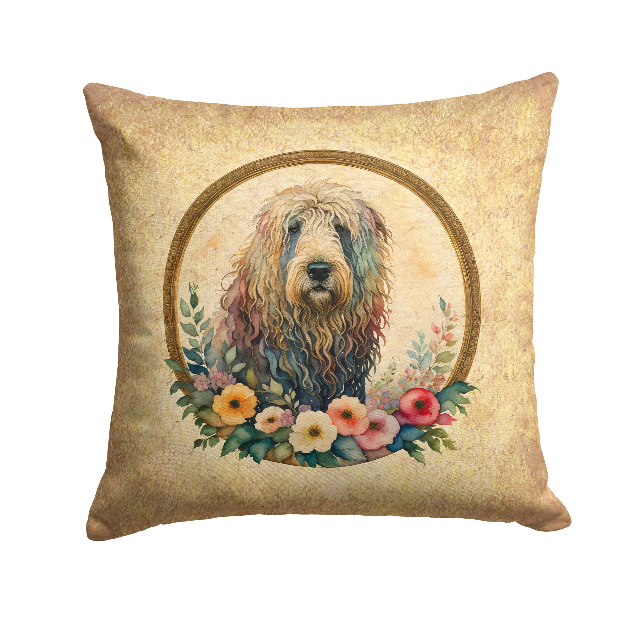 Komondor And Flowers Throw Pillow