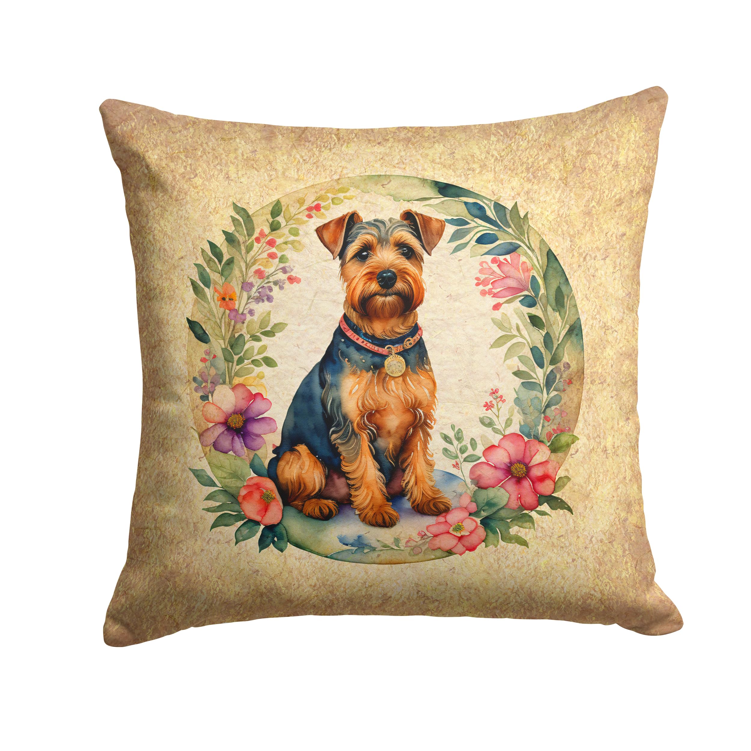 Welsh Terrier And Flowers Throw Pillow