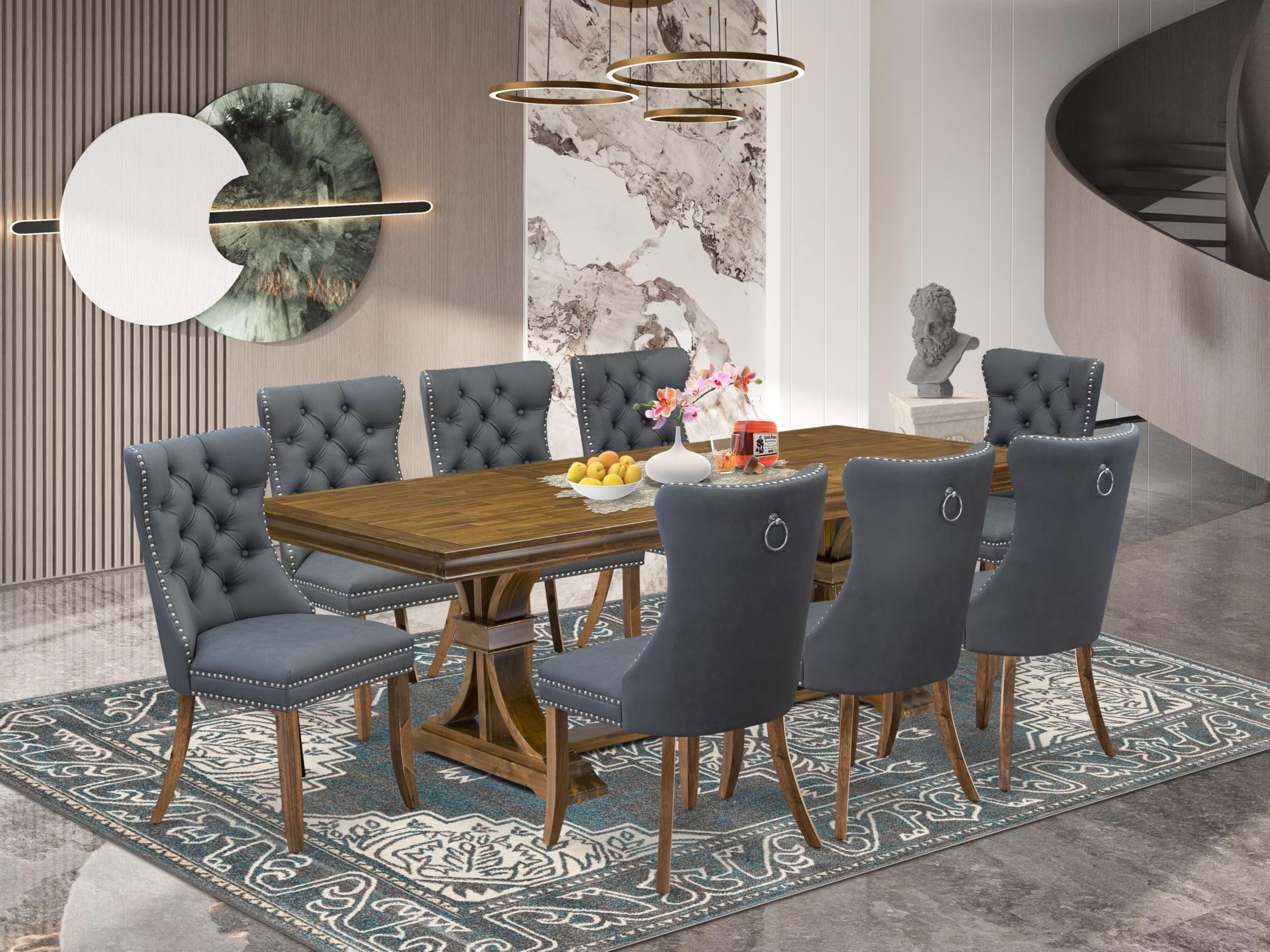 9 piece Kitchen Table Set consists of a Dining Table and 8 Dinner Chairs