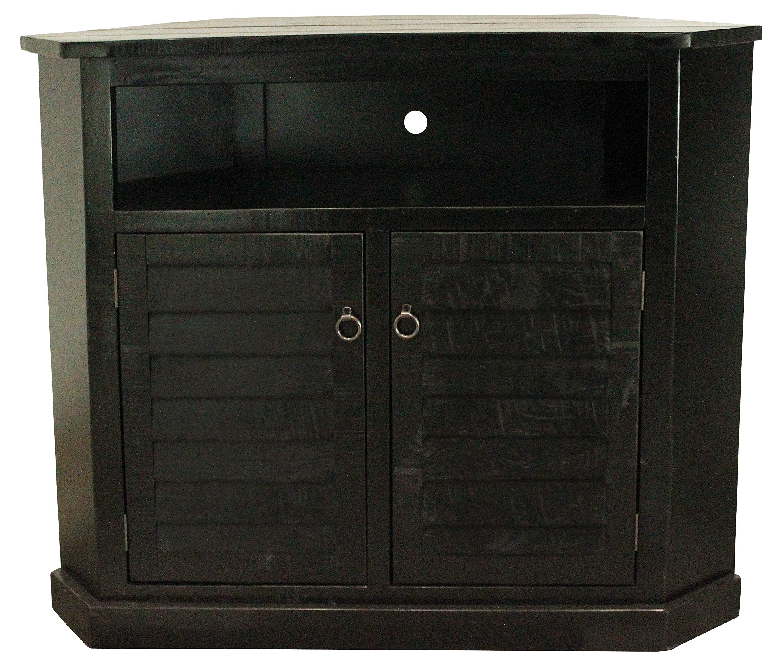Rustic Tall Curve Corner Shutter TV Stand in Antique Black