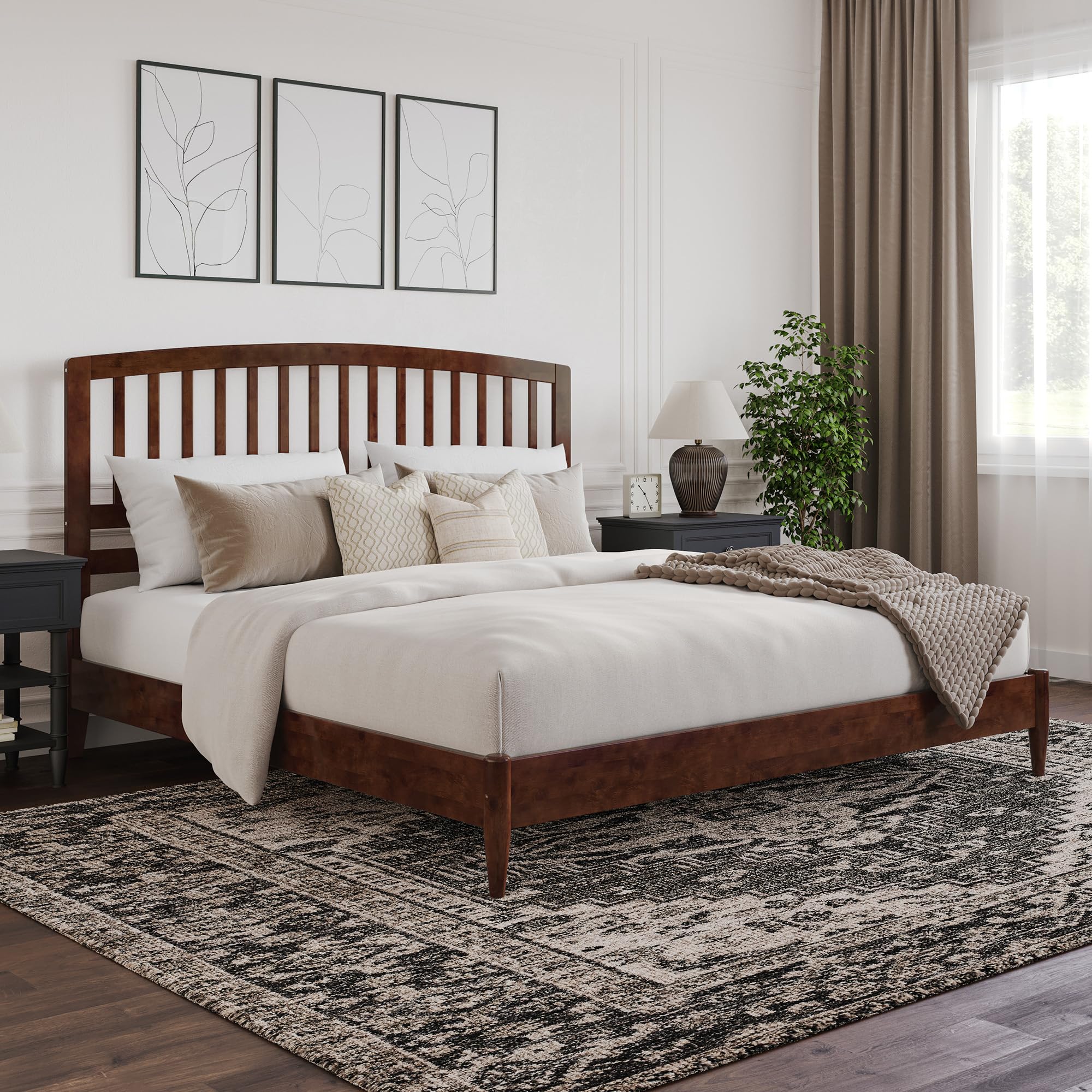 Quincy King Solid Wood Low Profile Platform Bed in Walnut