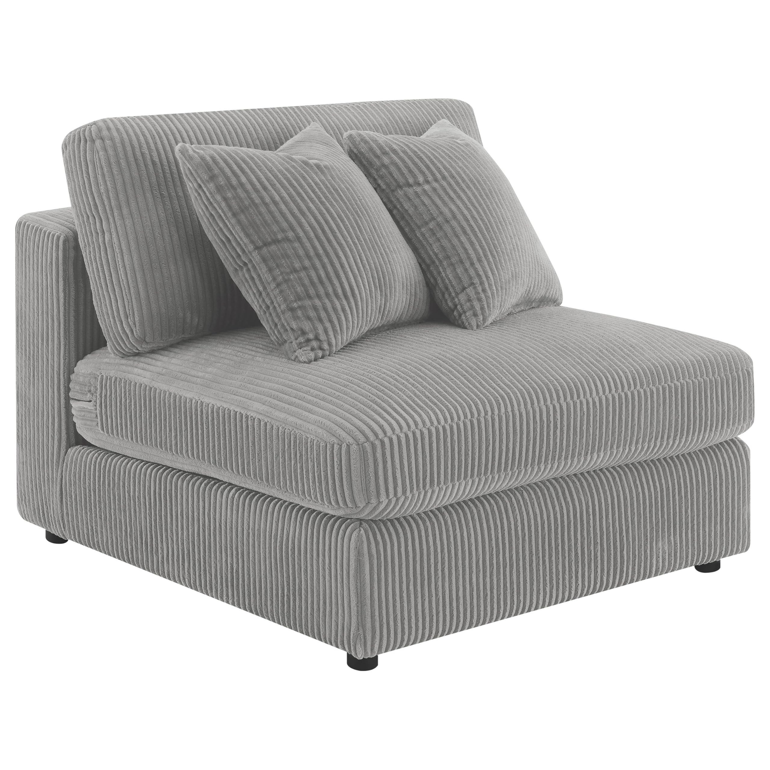 Lain Modular Armless Sofa Chair with 2 Accent Pillows, Gray Corduroy