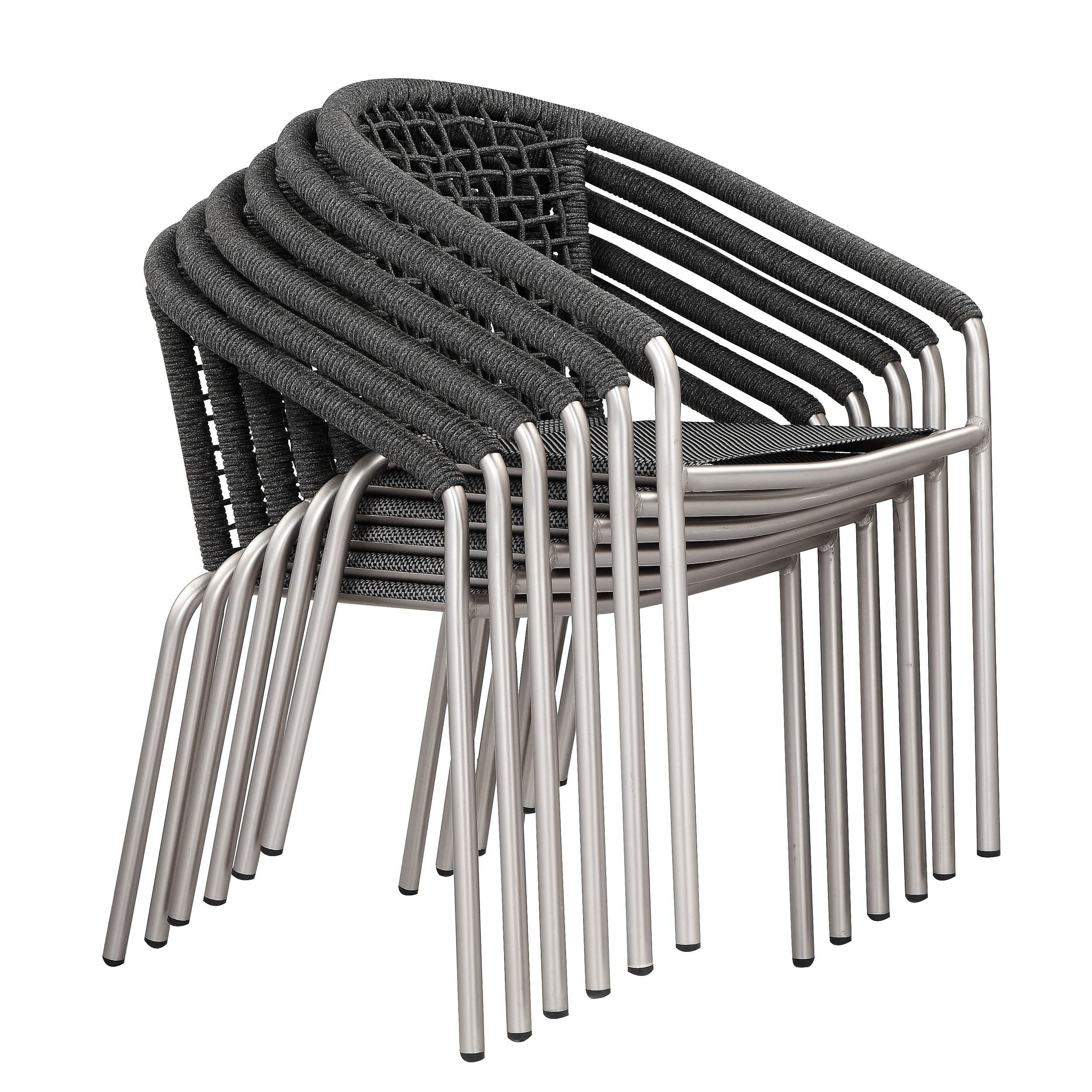 Phil 21 Inch 6 Piece Dining Chair Set, Slate Gray Woven Rope, Stackable