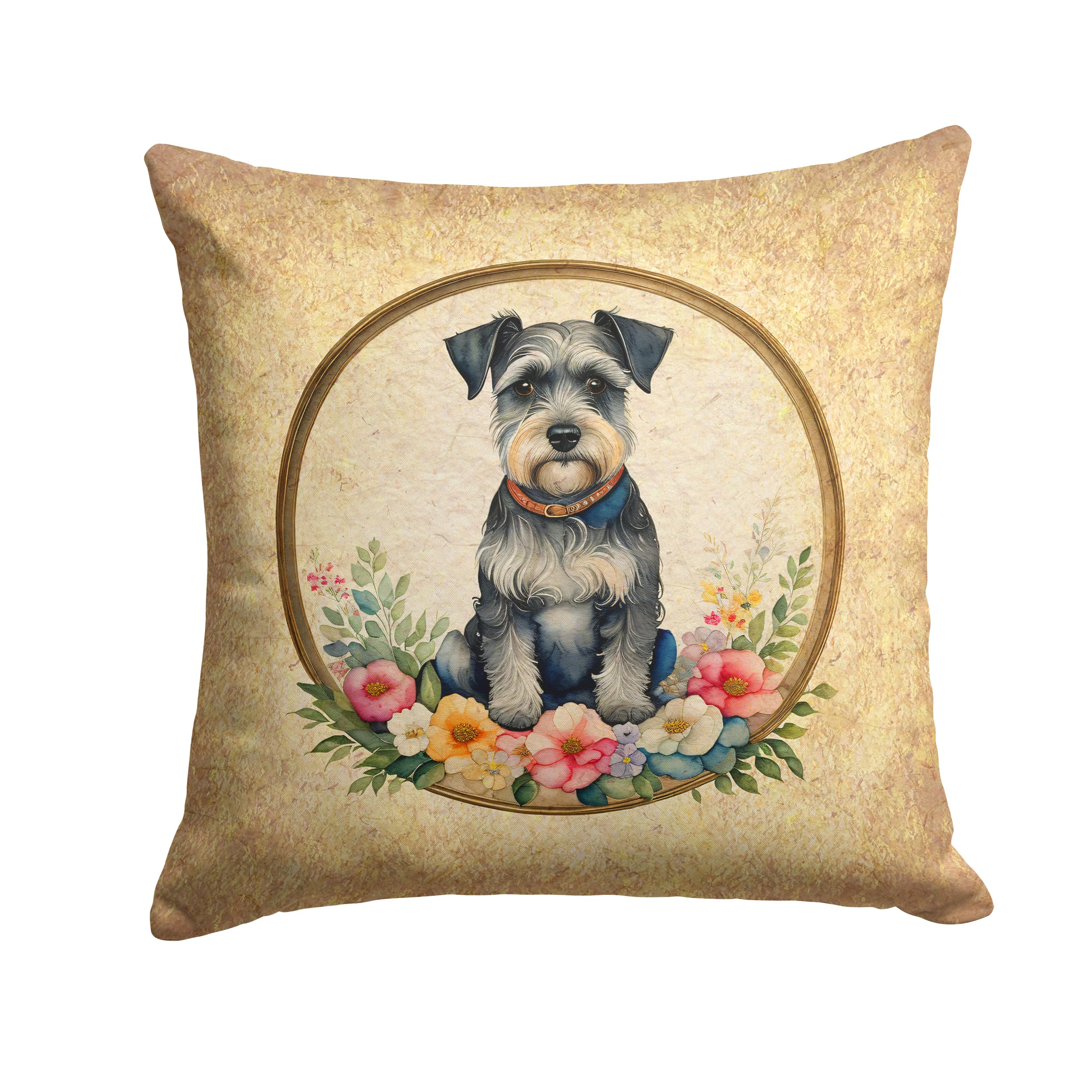 Schnauzer And Flowers Throw Pillow