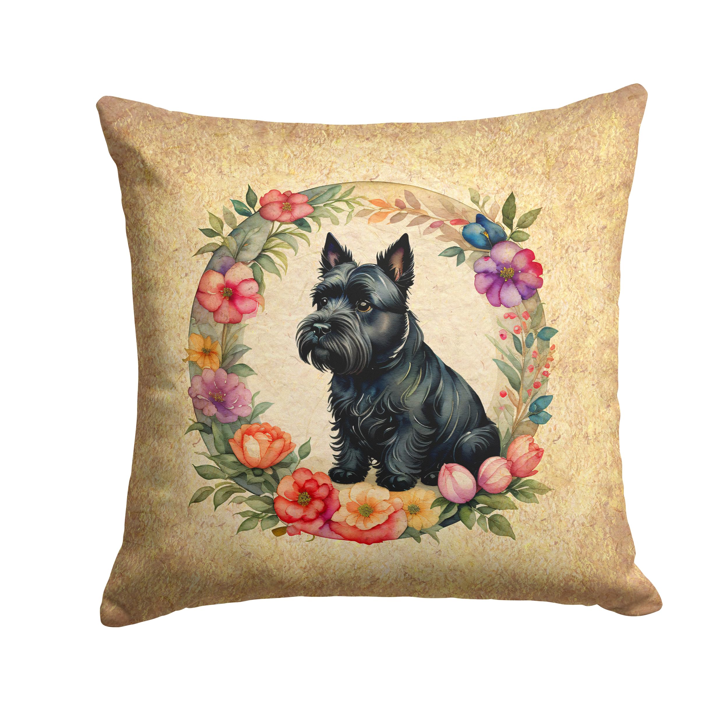 Scottish Terrier And Flowers Throw Pillow
