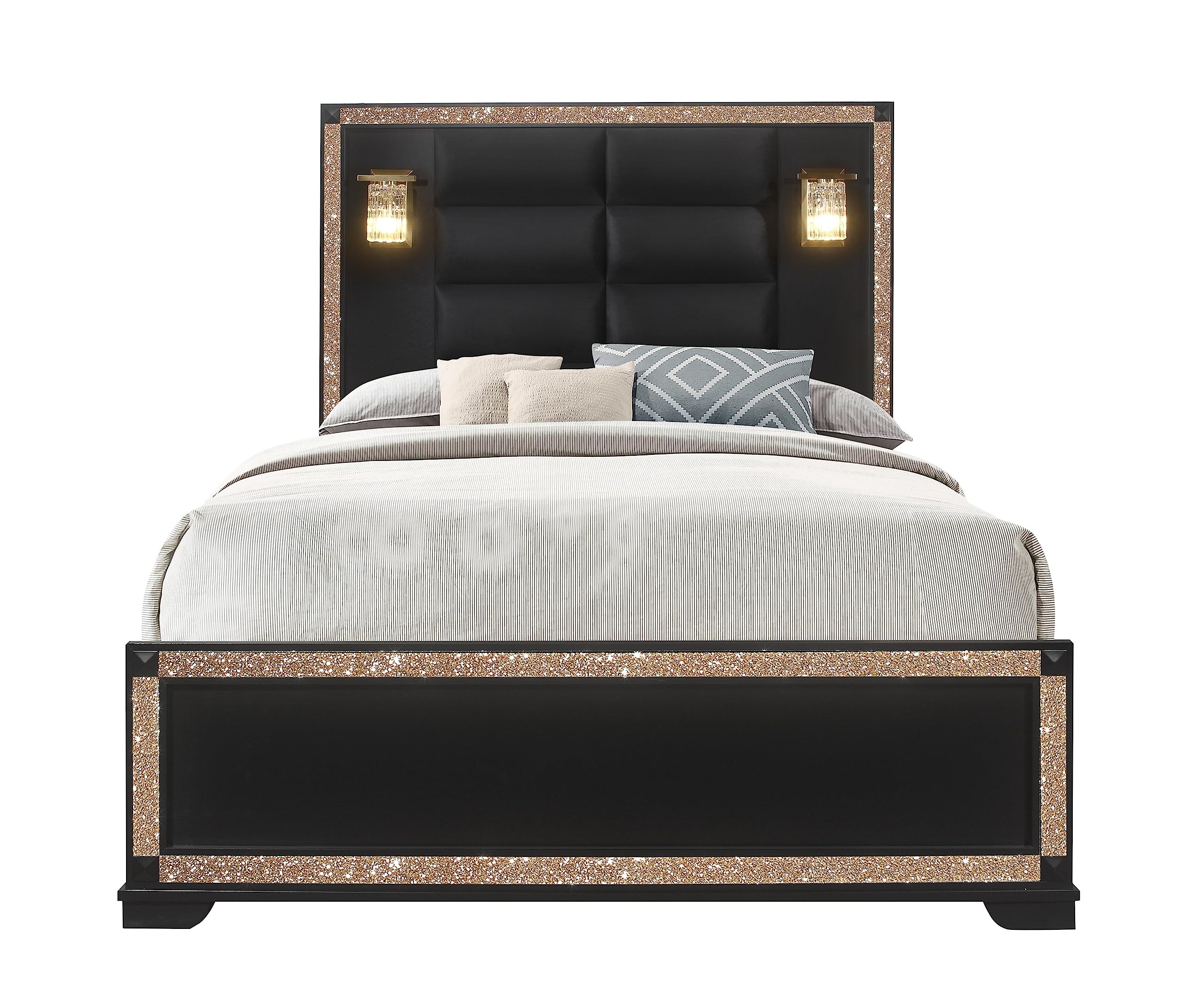 BLAKE BLACK QUEEN BED WITH LAMPS