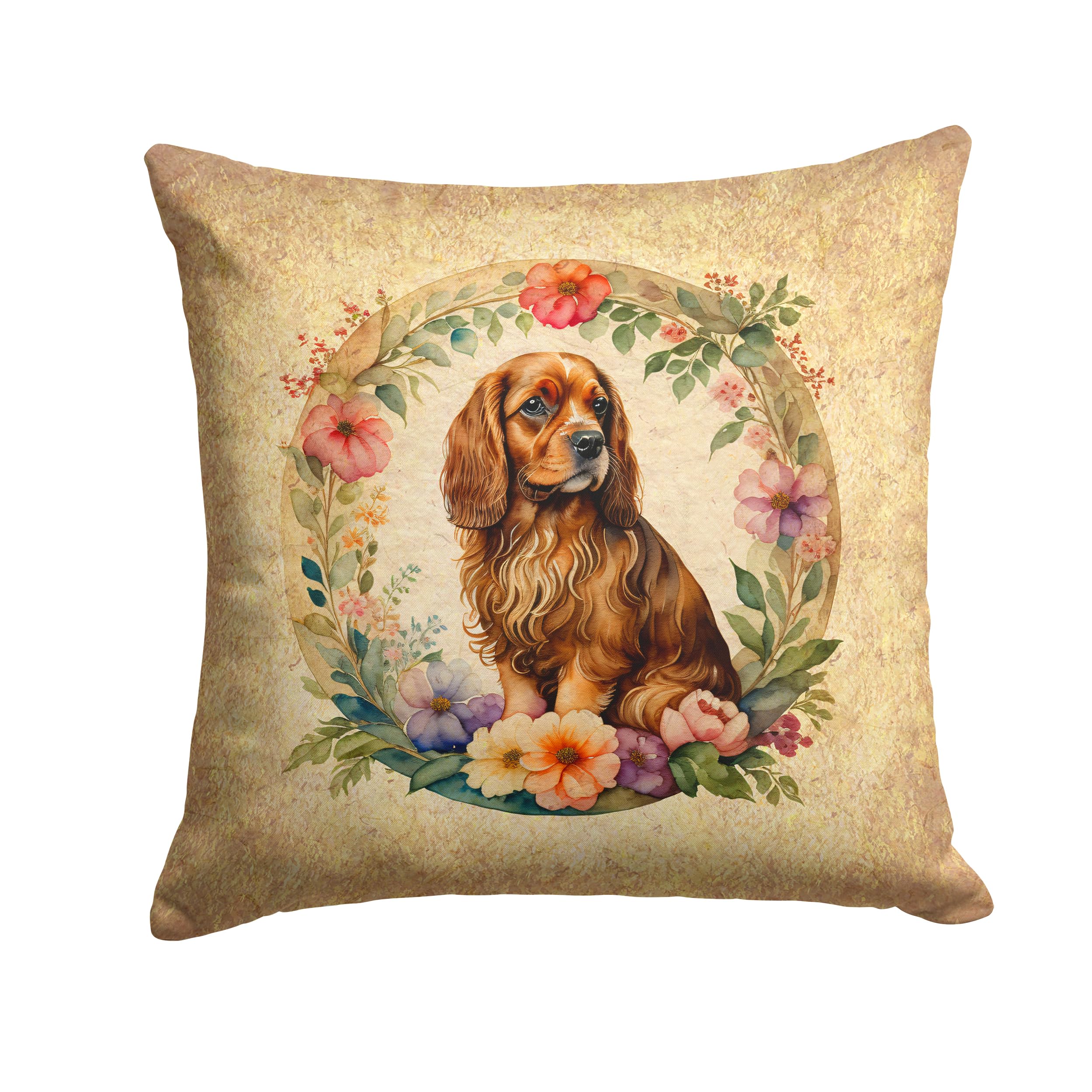 Sussex Spaniel and Flowers Throw Pillow