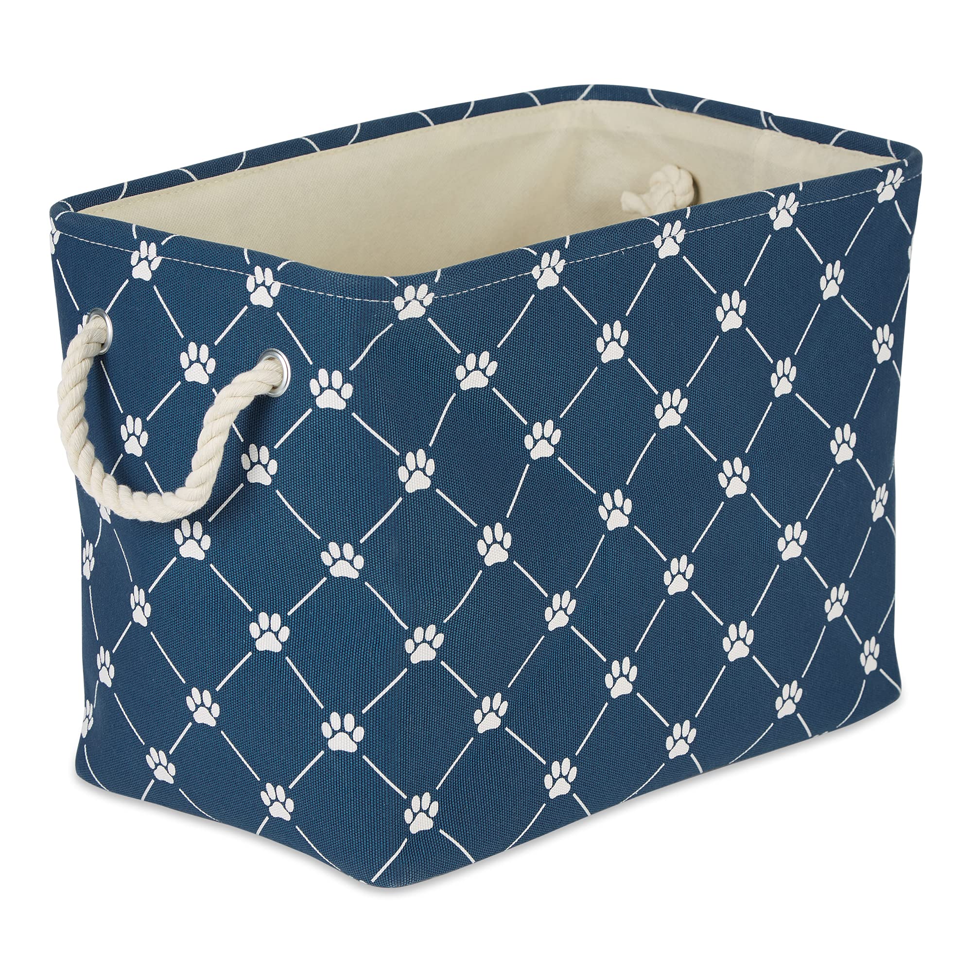 Bone Dry Pet Storage Collection Paw And Bone Print, Medium Rectangle, 16X10X12, Navy Trellis