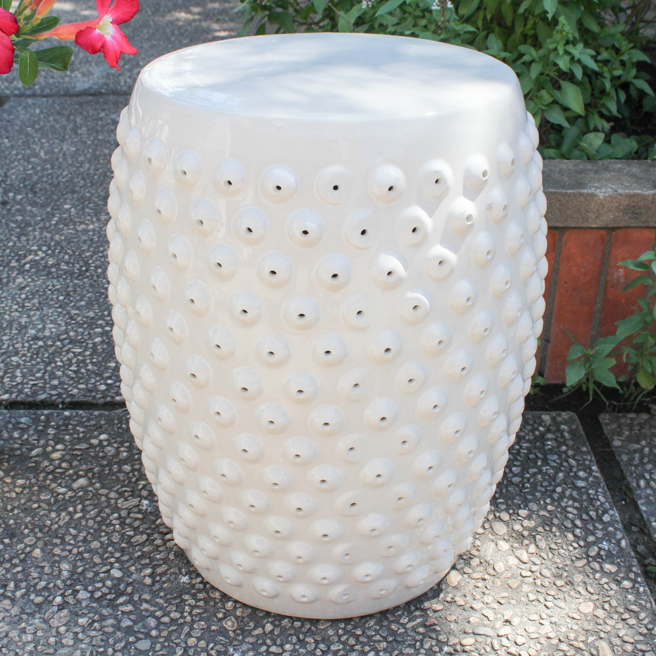 Perforated Drum Ceramic Garden Stool - Antique White