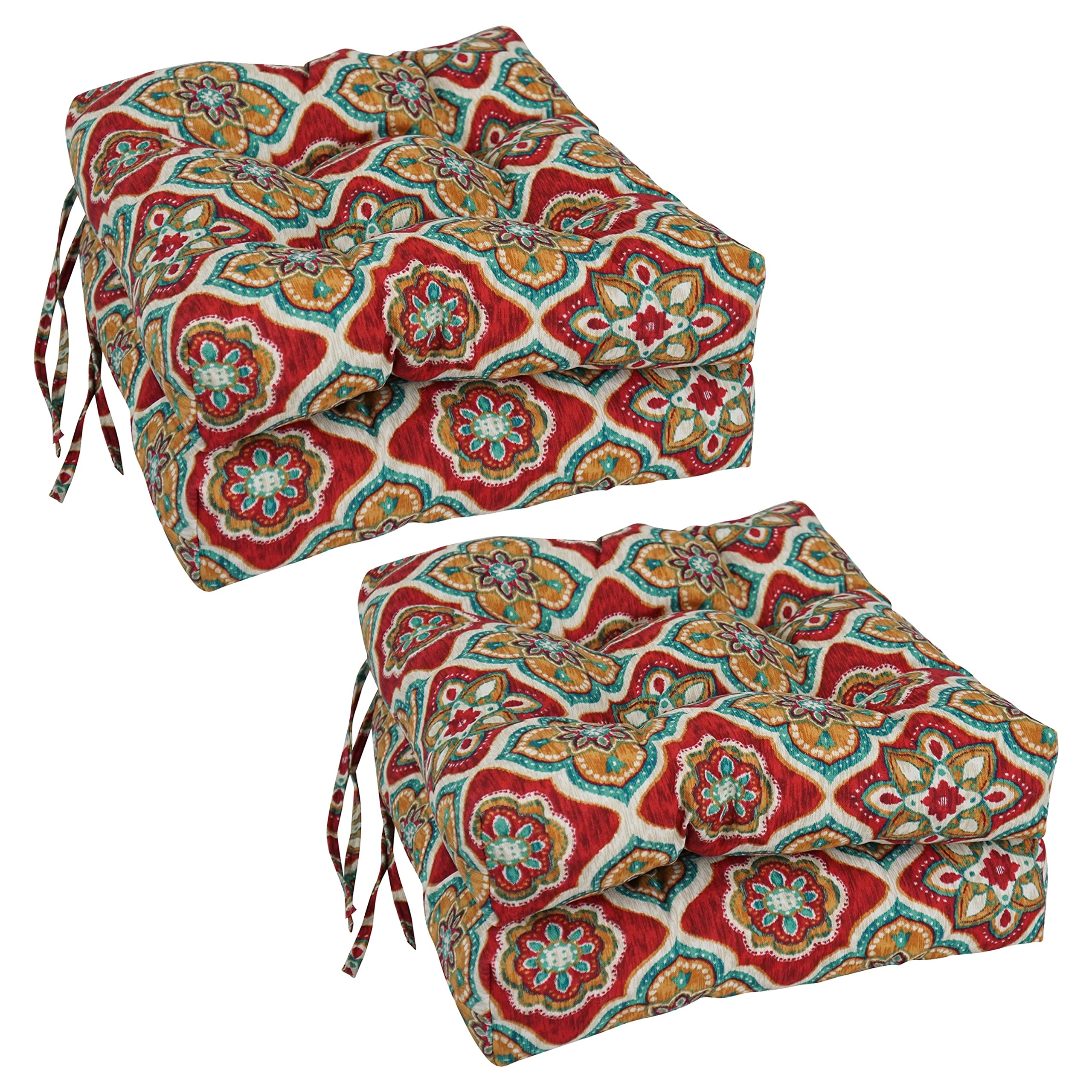 16-inch Spun Polyester Patterned Outdoor Square Tufted Chair Cushions (Set of 4)