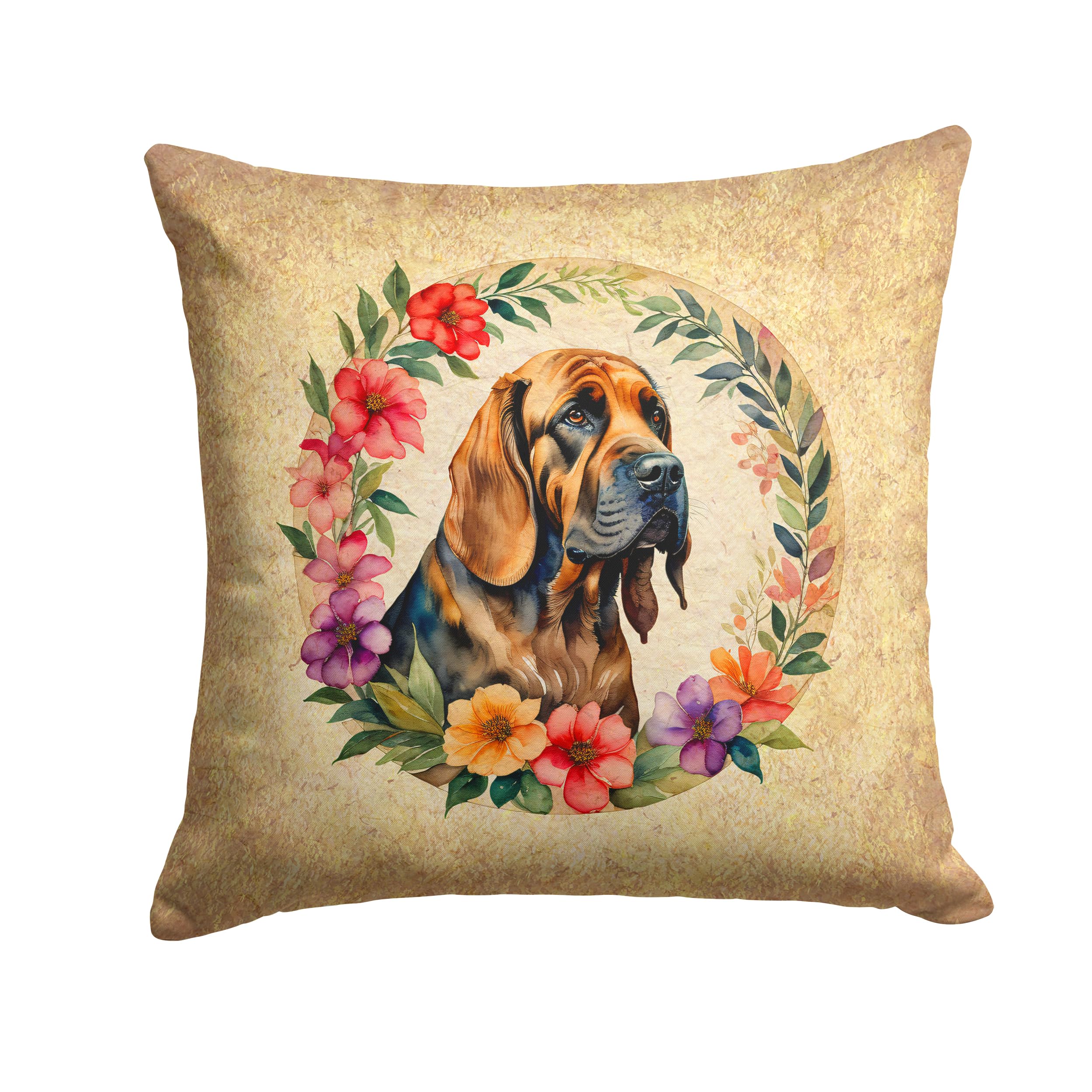 Bloodhound And Flowers Throw Pillow