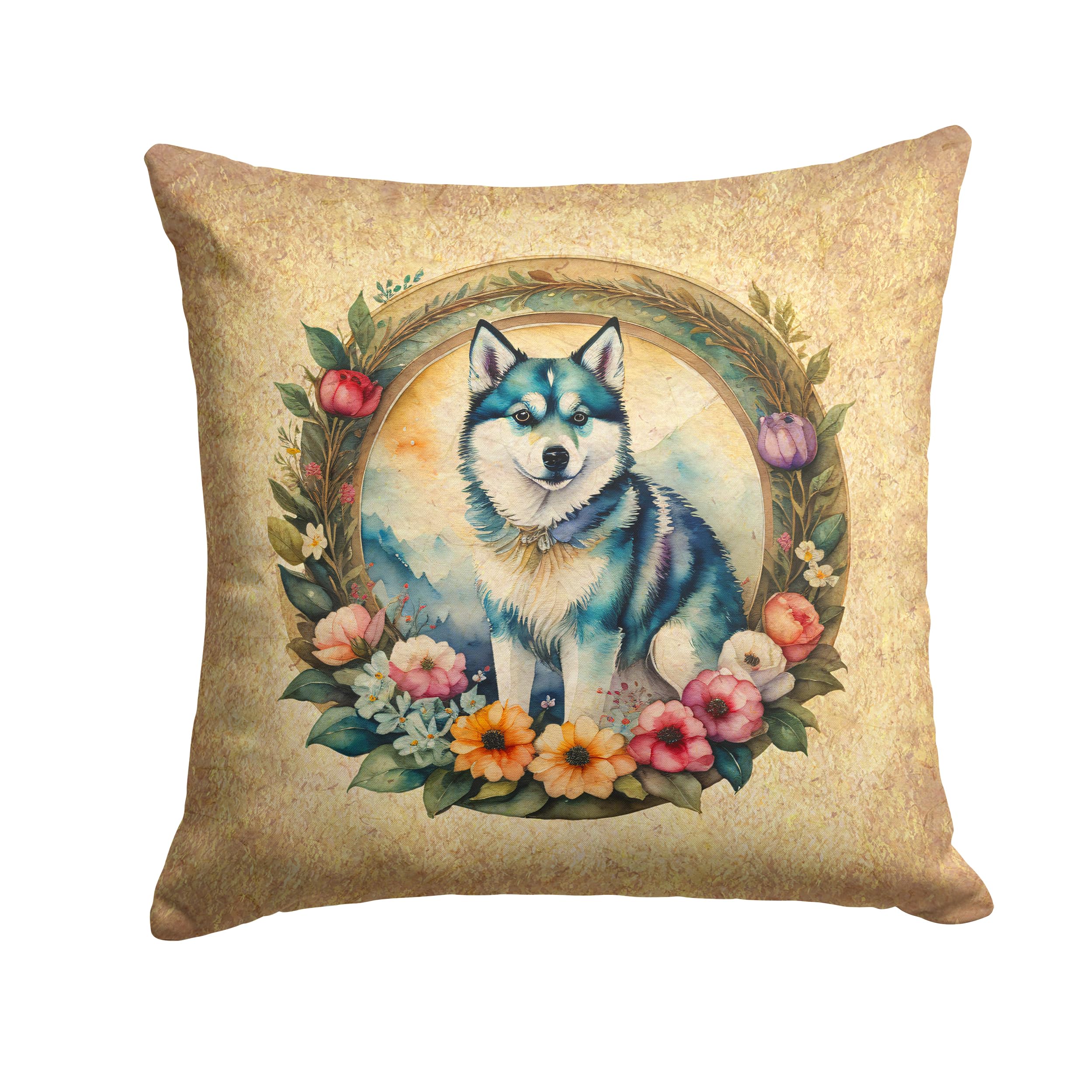Alaskan Klee Kai And Flowers Throw Pillow