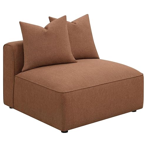 Hani 39 Inch Modular Armless Chair, Polyester, 2 Throw Pillows, Brown