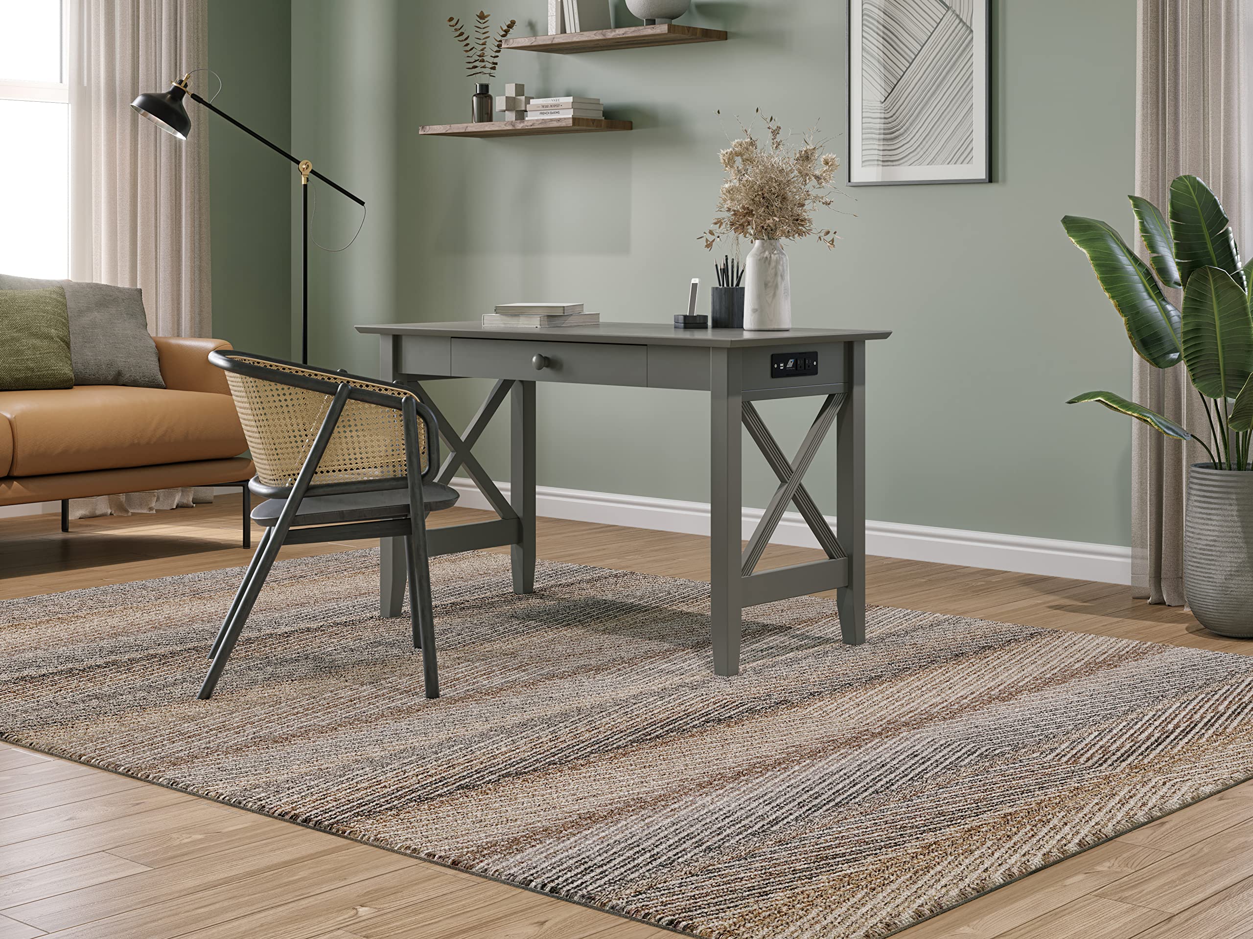X Design Desk with Drawer & Charging Station in Grey