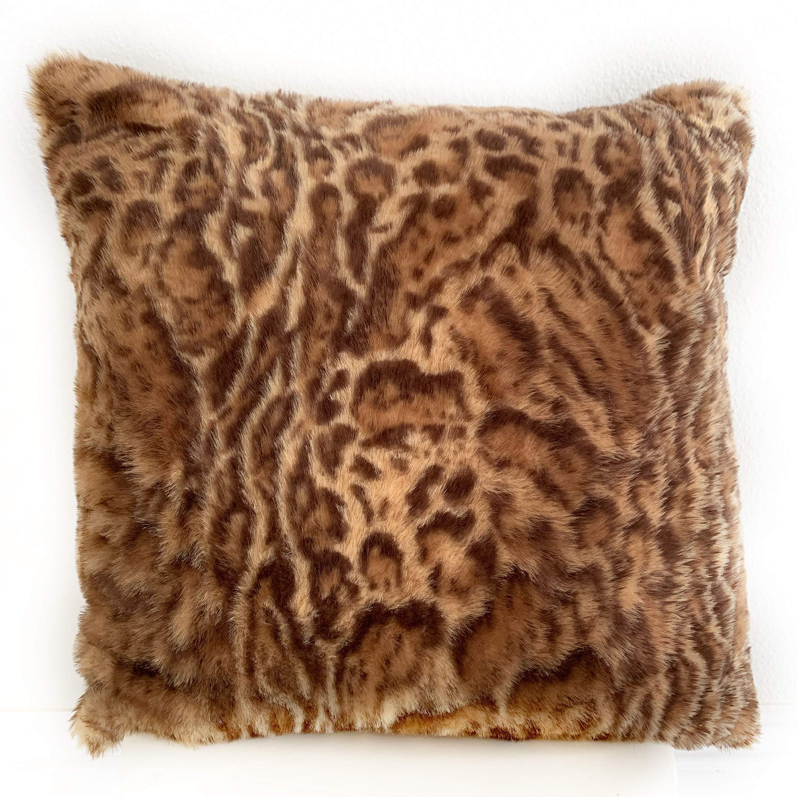 Plutus Brands Brown, Beige Plutus Jungle Cat Animal Faux Fur Luxury Throw Pillow 20 in x 36in, Double Sided 20 x 36 King
