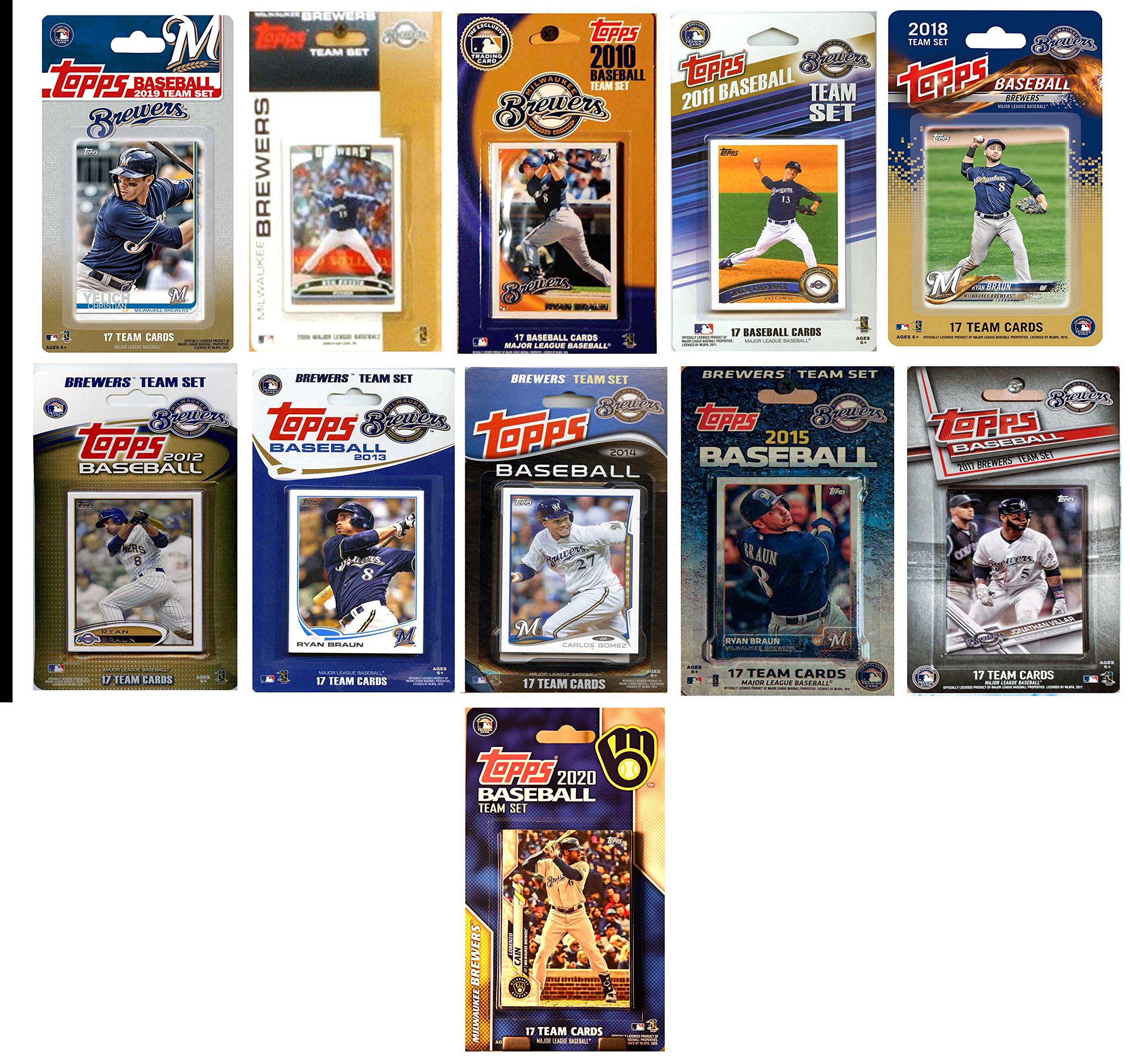 MLB Milwaukee Brewers 11 Different Licensed Trading Card Team Sets