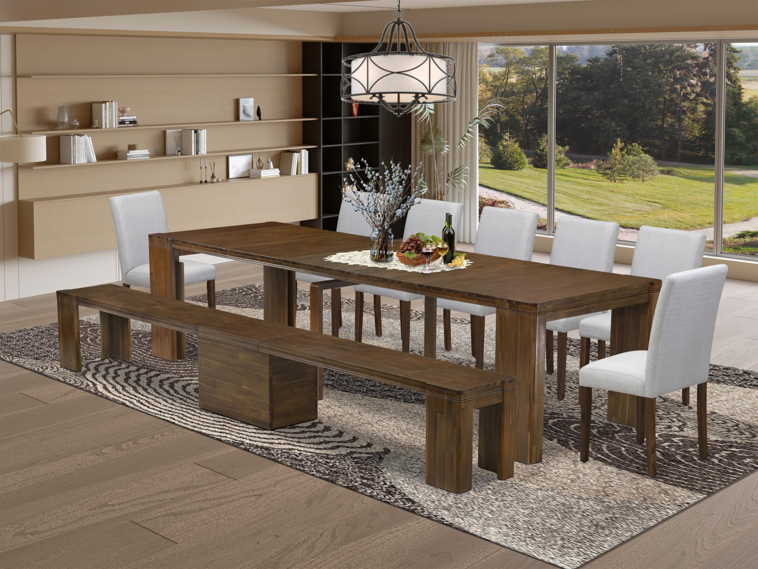9 Pieces Extendable Dining Set Includes a Rectangle Kitchen Table