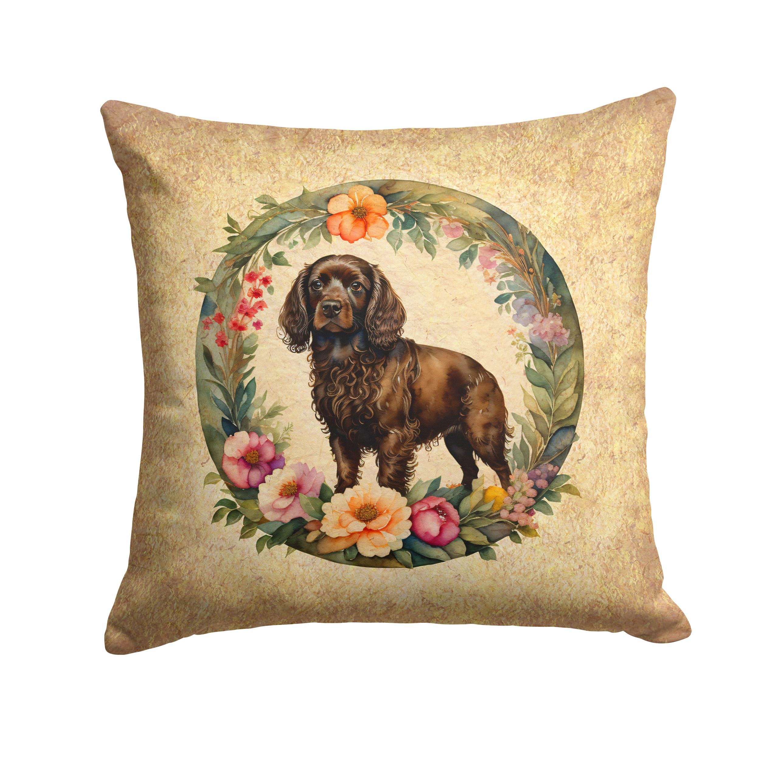 Boykin Spaniel And Flowers Throw Pillow