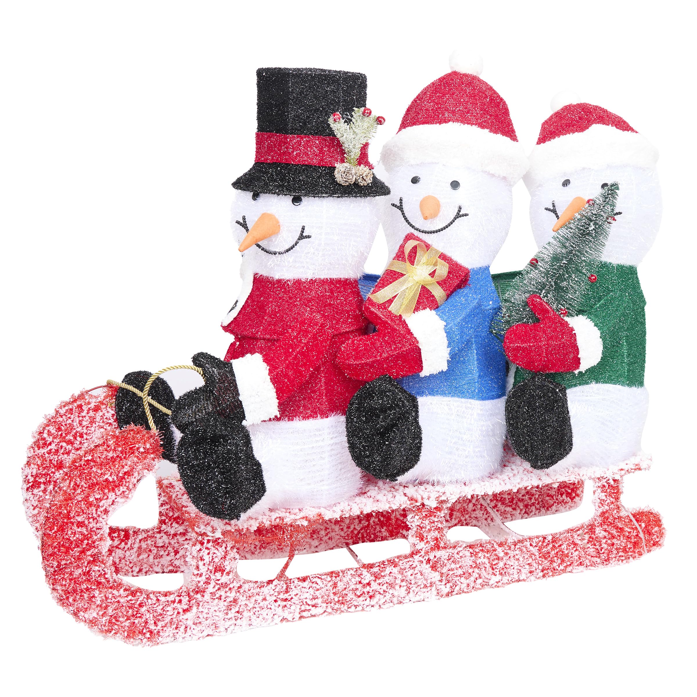 Alpine LED 3D Tinsel & Fabric Skiing Snowmen 29 in. Yard Decor, (Pack of 1)