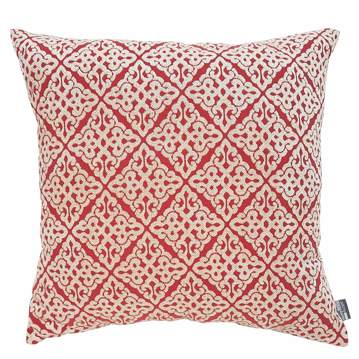 Diamond Patterned Chenille Decorative Red Pillow - Down Alternative Filled