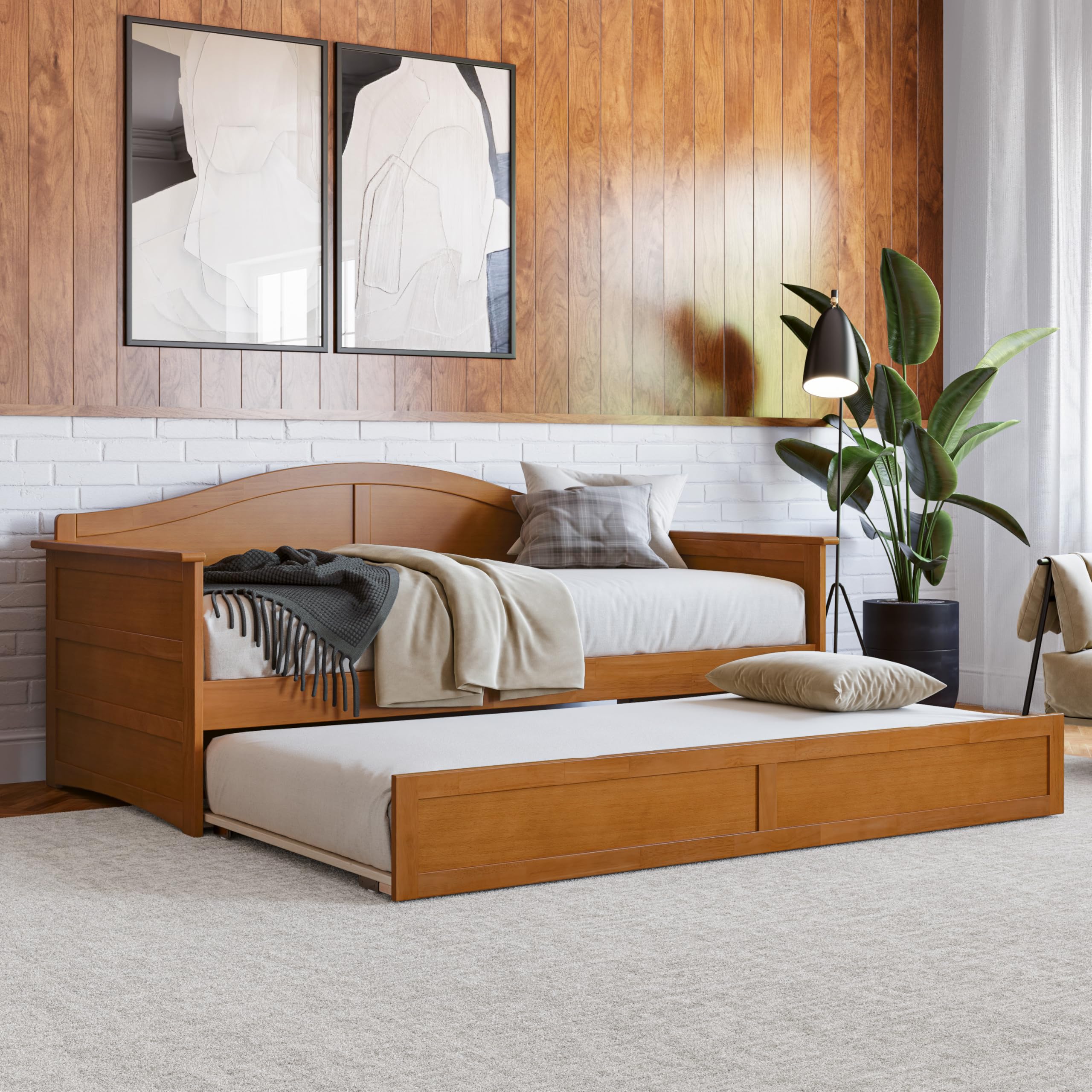 AFI Acadia Twin Size Daybed with Twin Trundle in Light Toffee