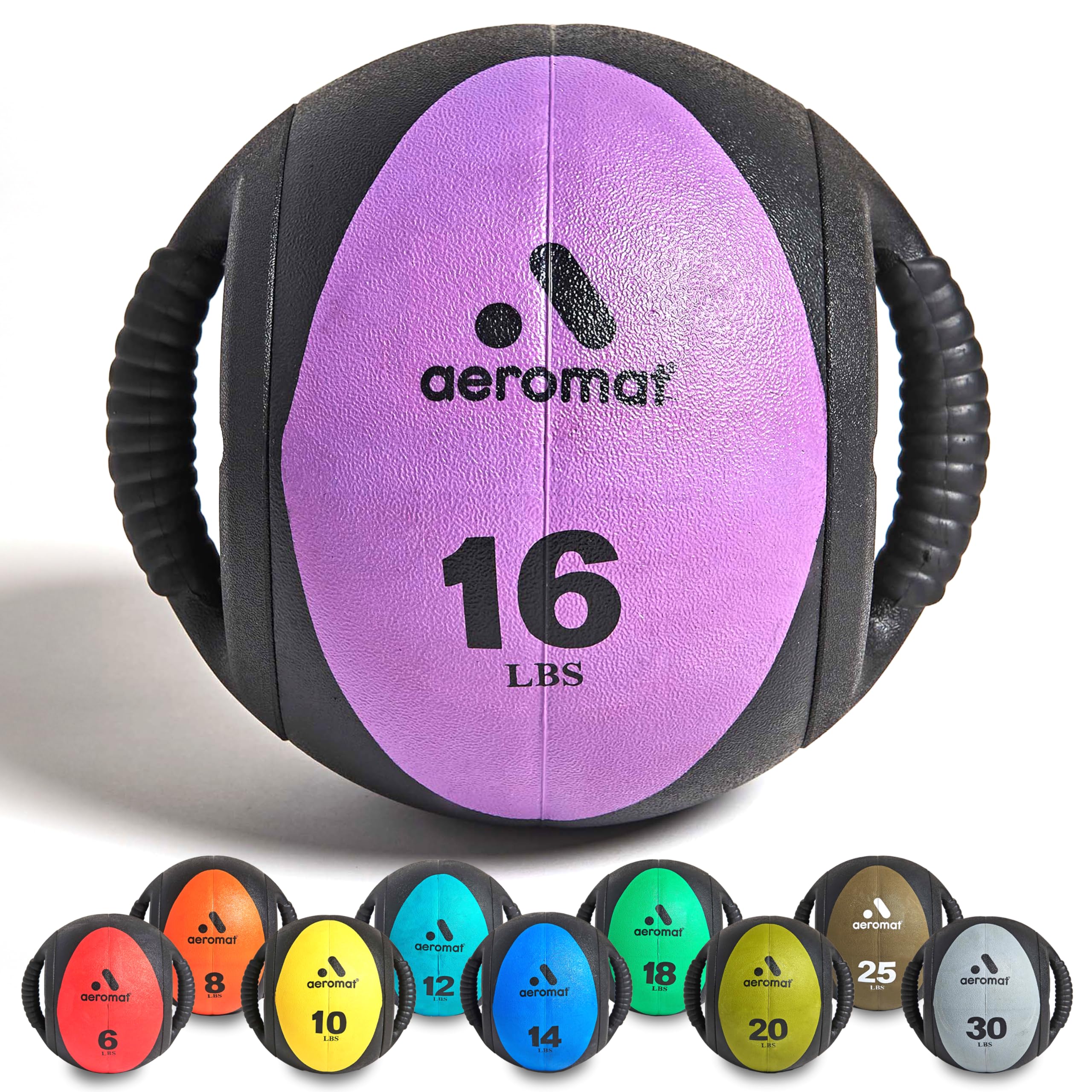Dual Grip Power Med Ball 9 diameter 16 LB - Black/Purple