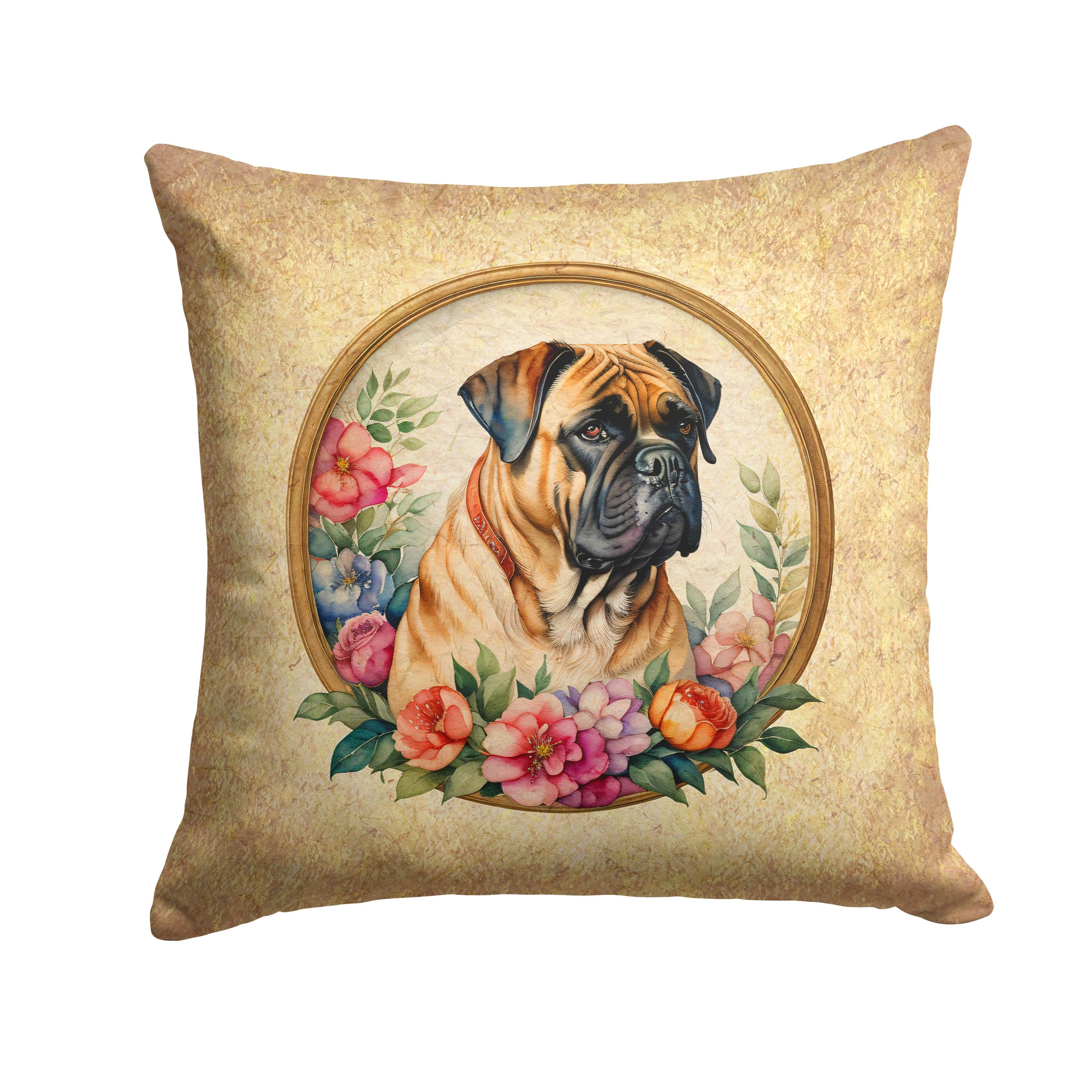 Bullmastiff And Flowers Throw Pillow