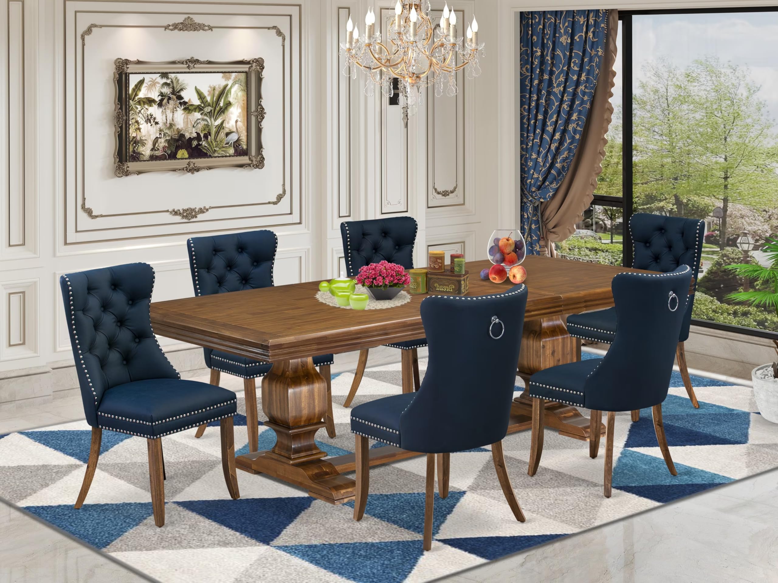 7 Pieces Dining Set Contains a Rectangle Kitchen Table and 6 Modern Chairs