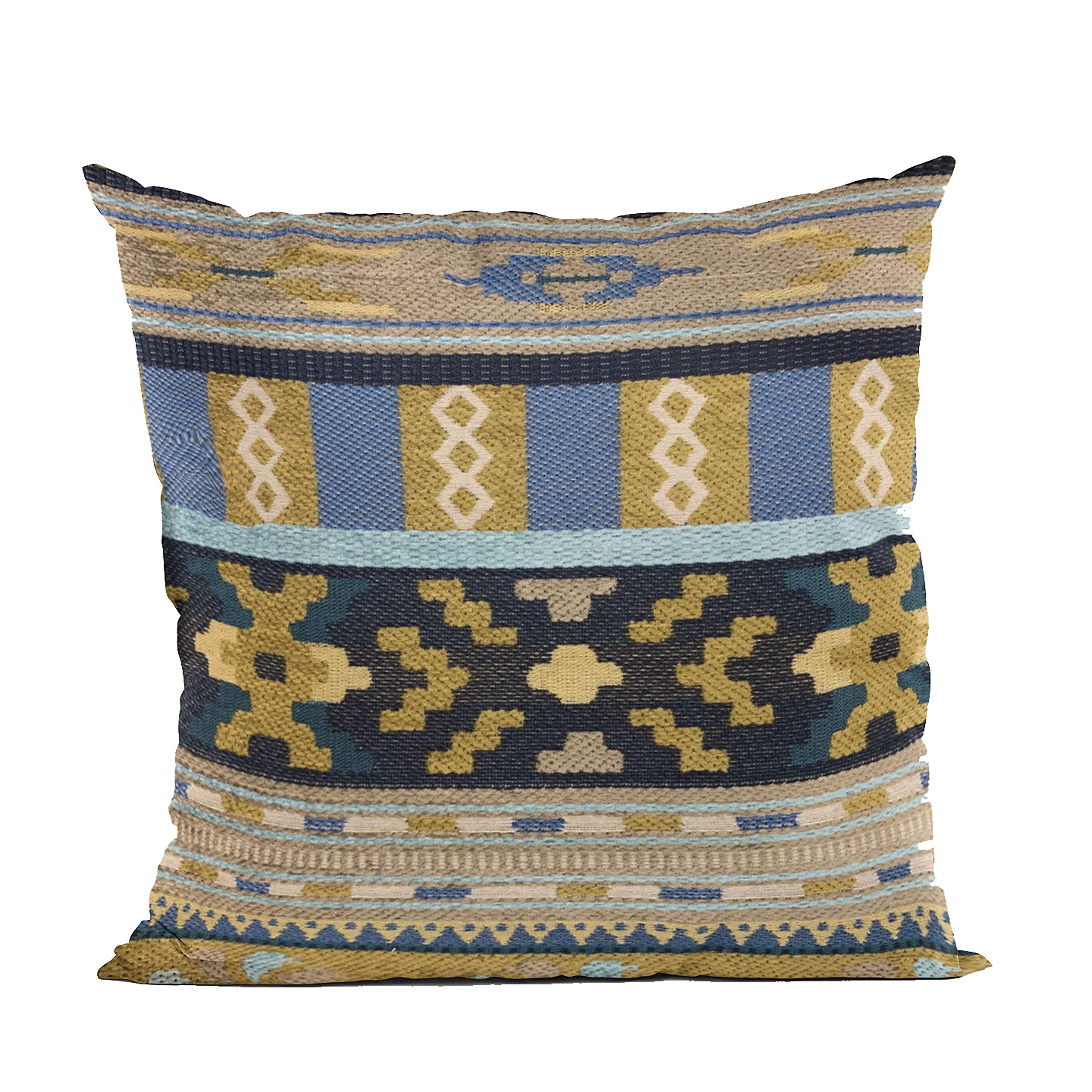Plutus Brands Blue Plutus Unique Lanes Border Luxury Throw Pillow 18 in x 18in, Double Sided 18 x 18”