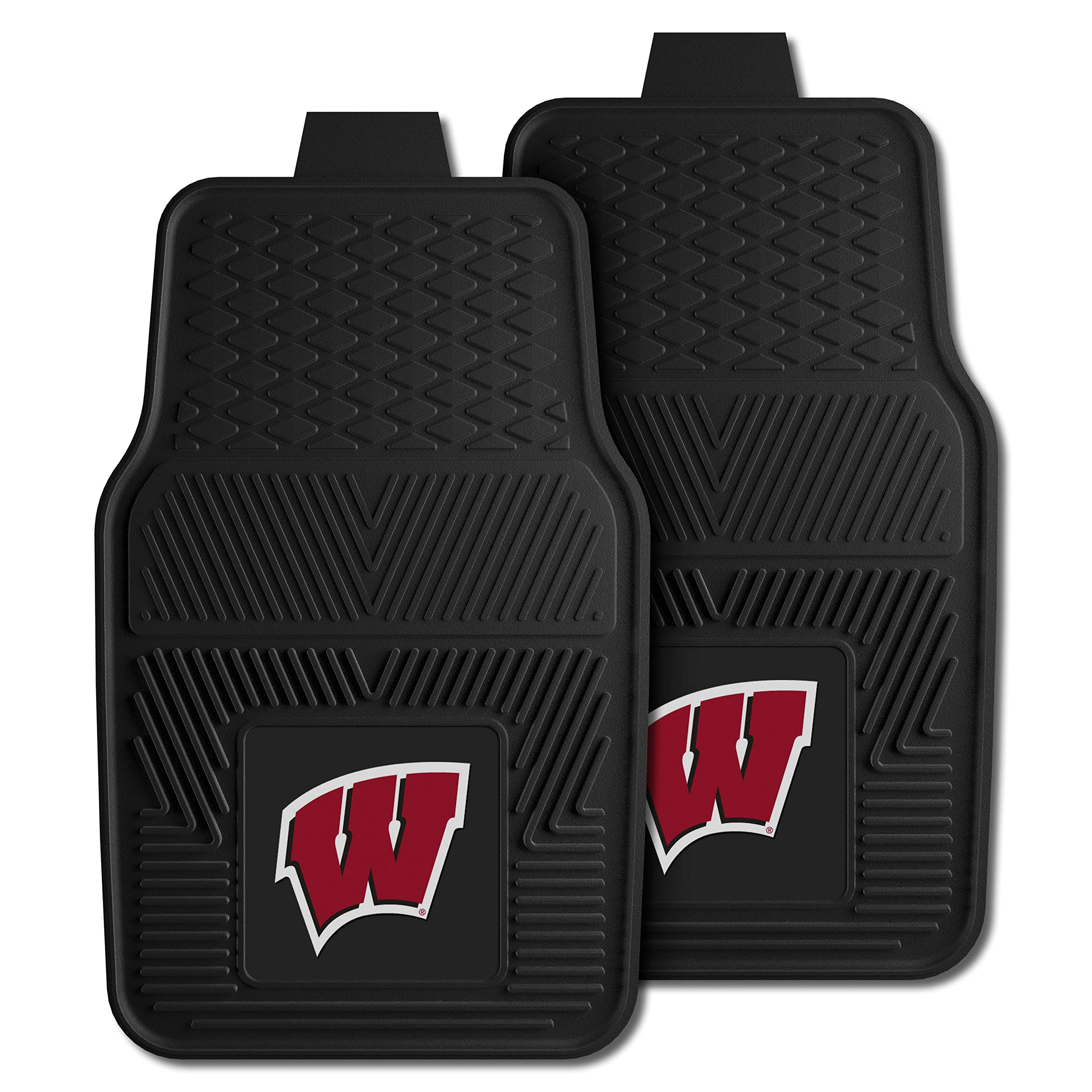 Fanmats 8964 Wisconsin Badgers 2-Piece Heavy Duty Vinyl Car Mat Set, Front Row Floor Mats, All Weather Protection, Universal Fit