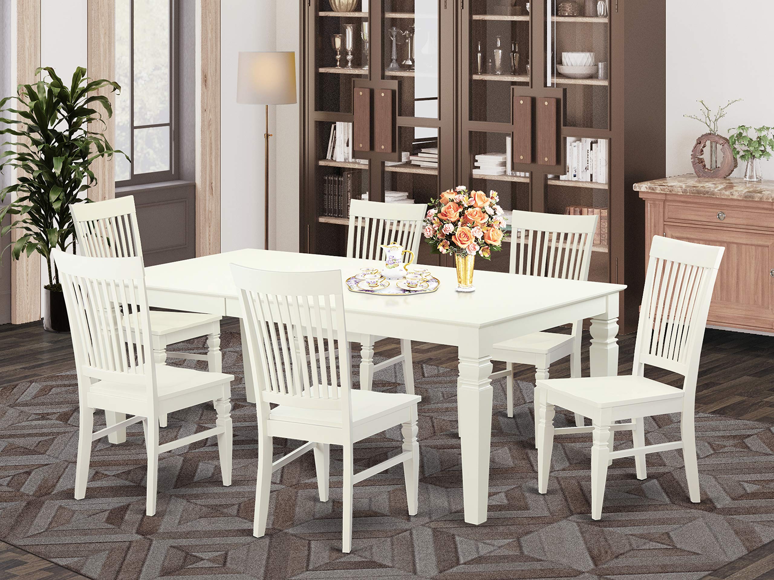 LGWE7-LWH-W 7 PC Dining room set with a Table and 6 Dining Chairs in Linen White