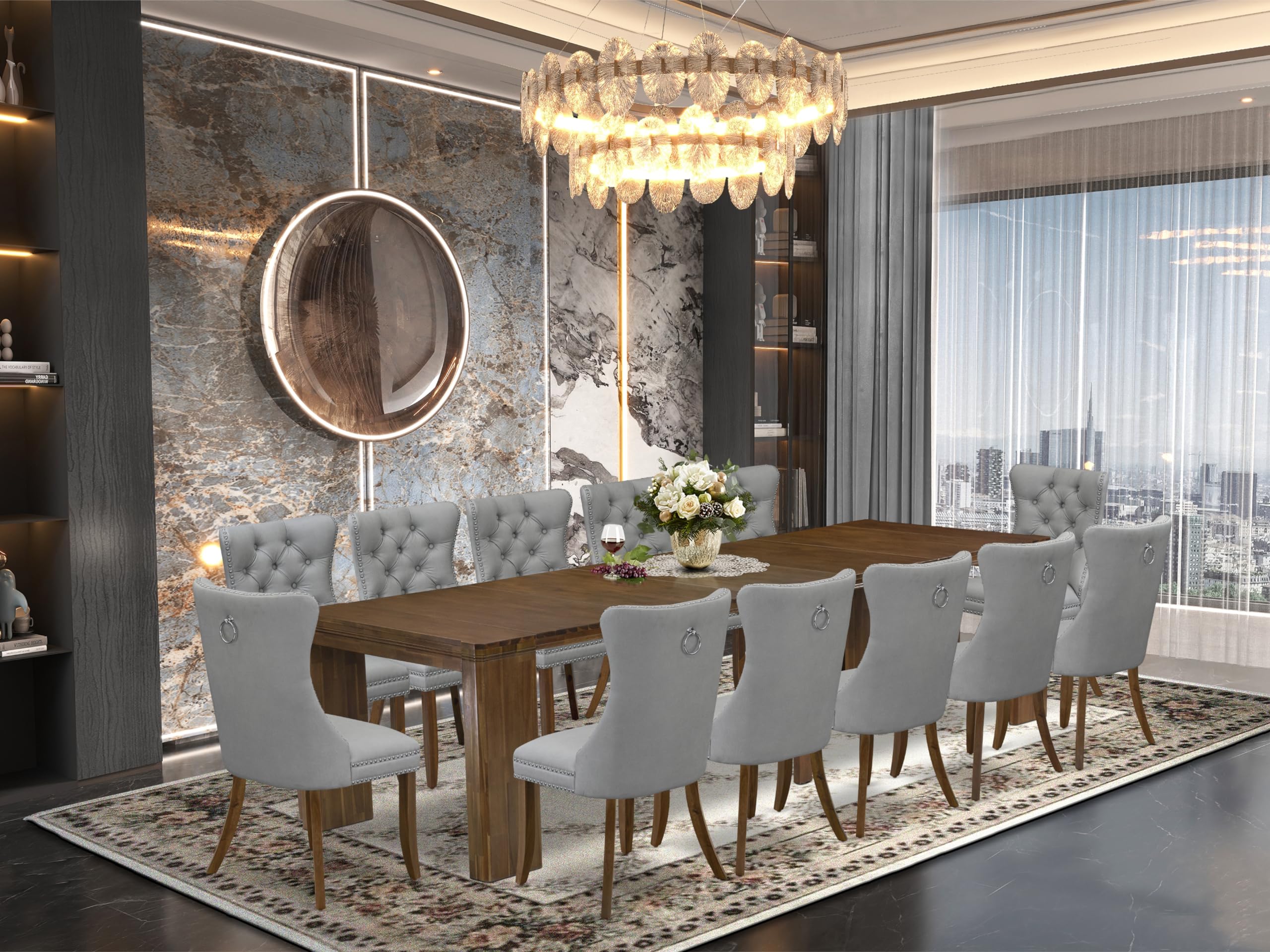 13 Pieces Extendable Dining Set Includes a Rectangle Kitchen Table