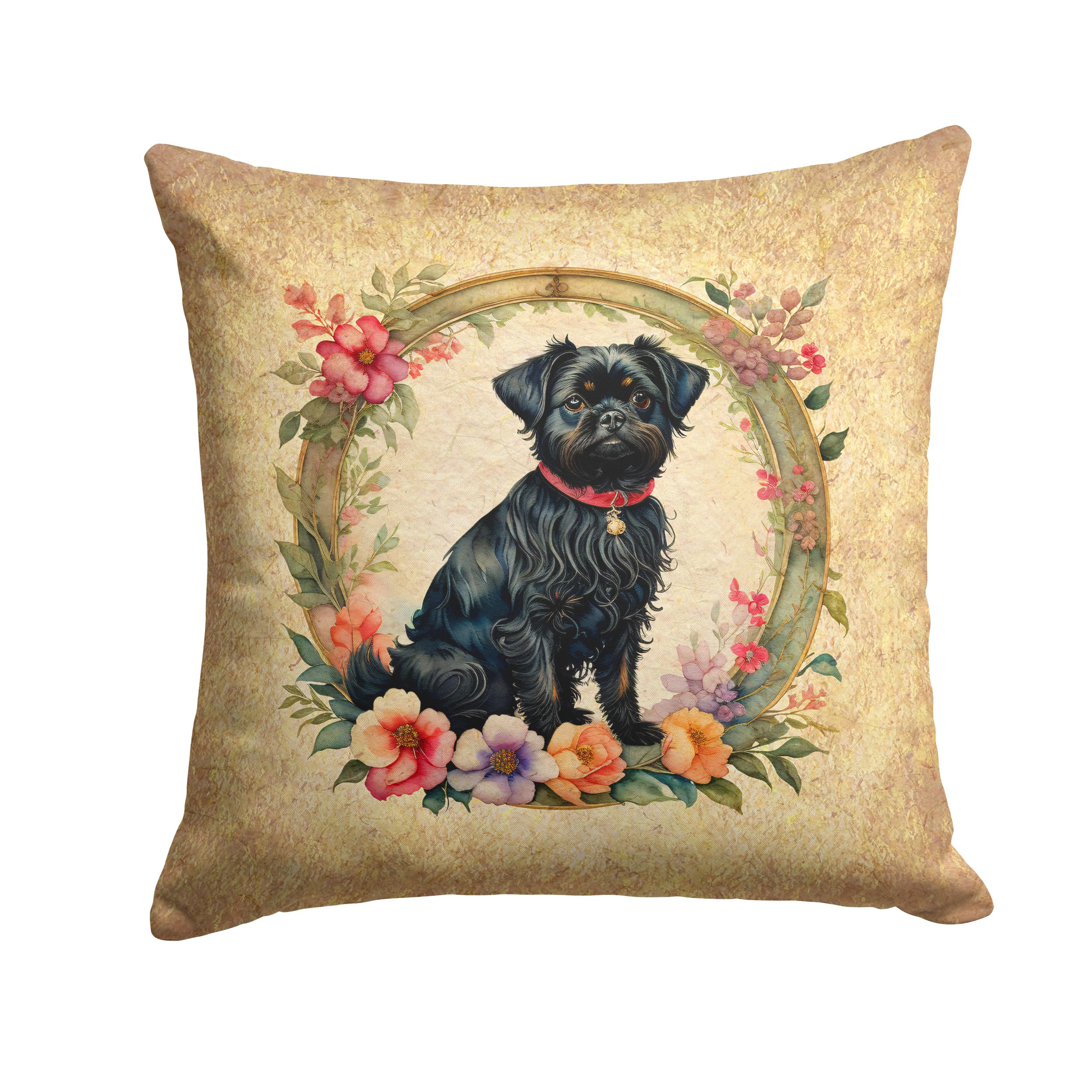 Affenpinscher And Flowers Throw Pillow