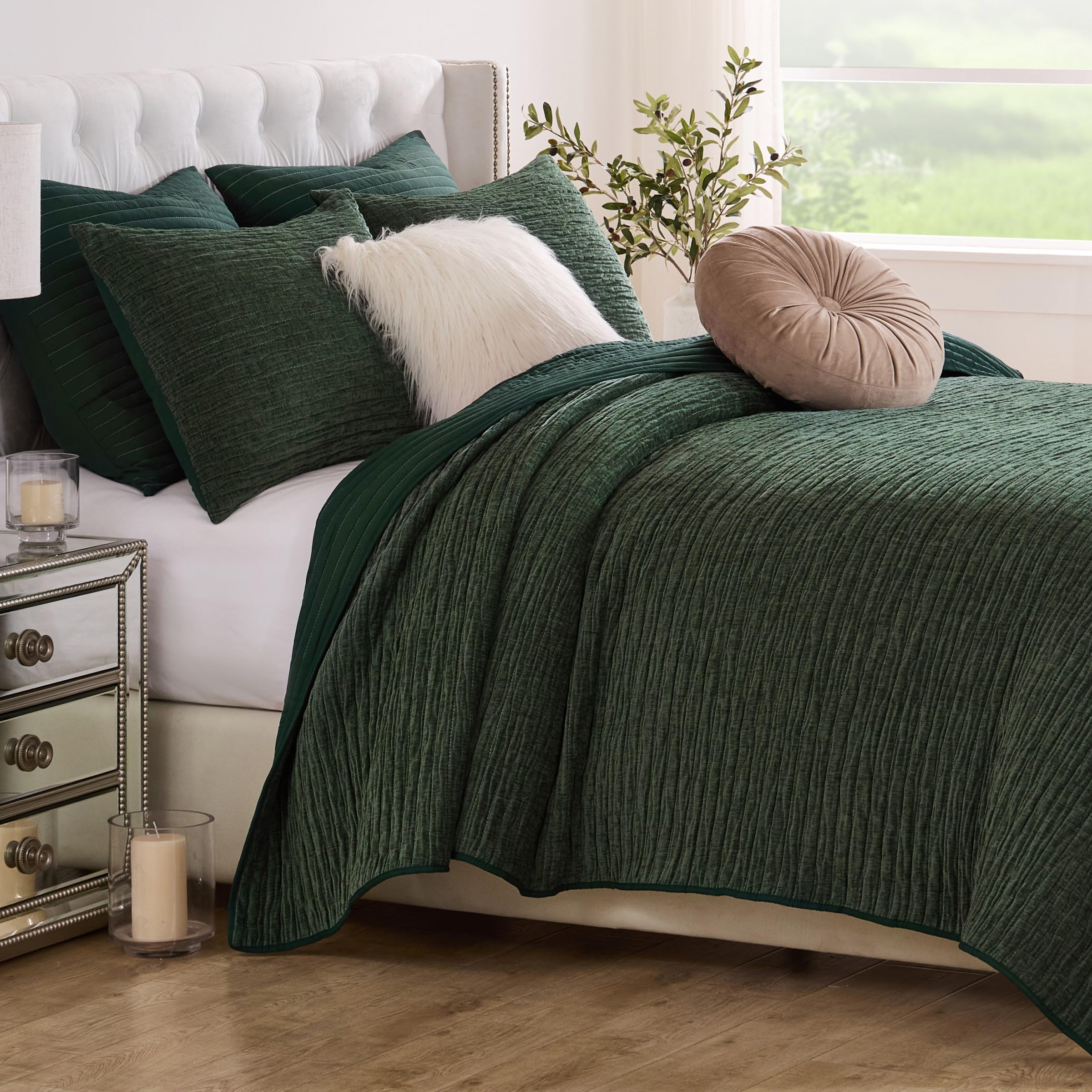 Greenland Home Fashions GL-2505HMST Velvet Crush Quilt Set, 2-Piece Twin/XL, Forest