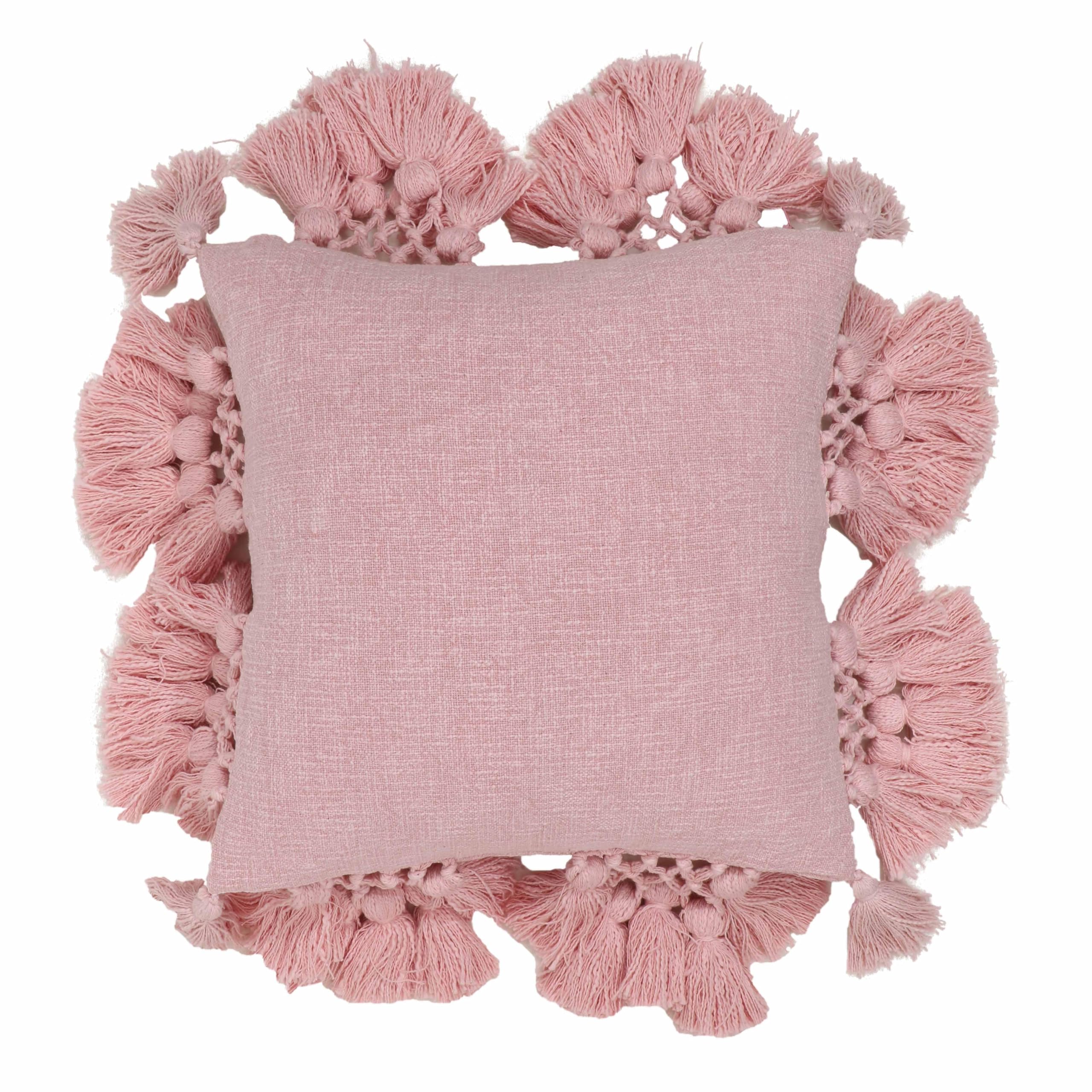 Stone Washed  Pink Cotton Tasseled Pillow