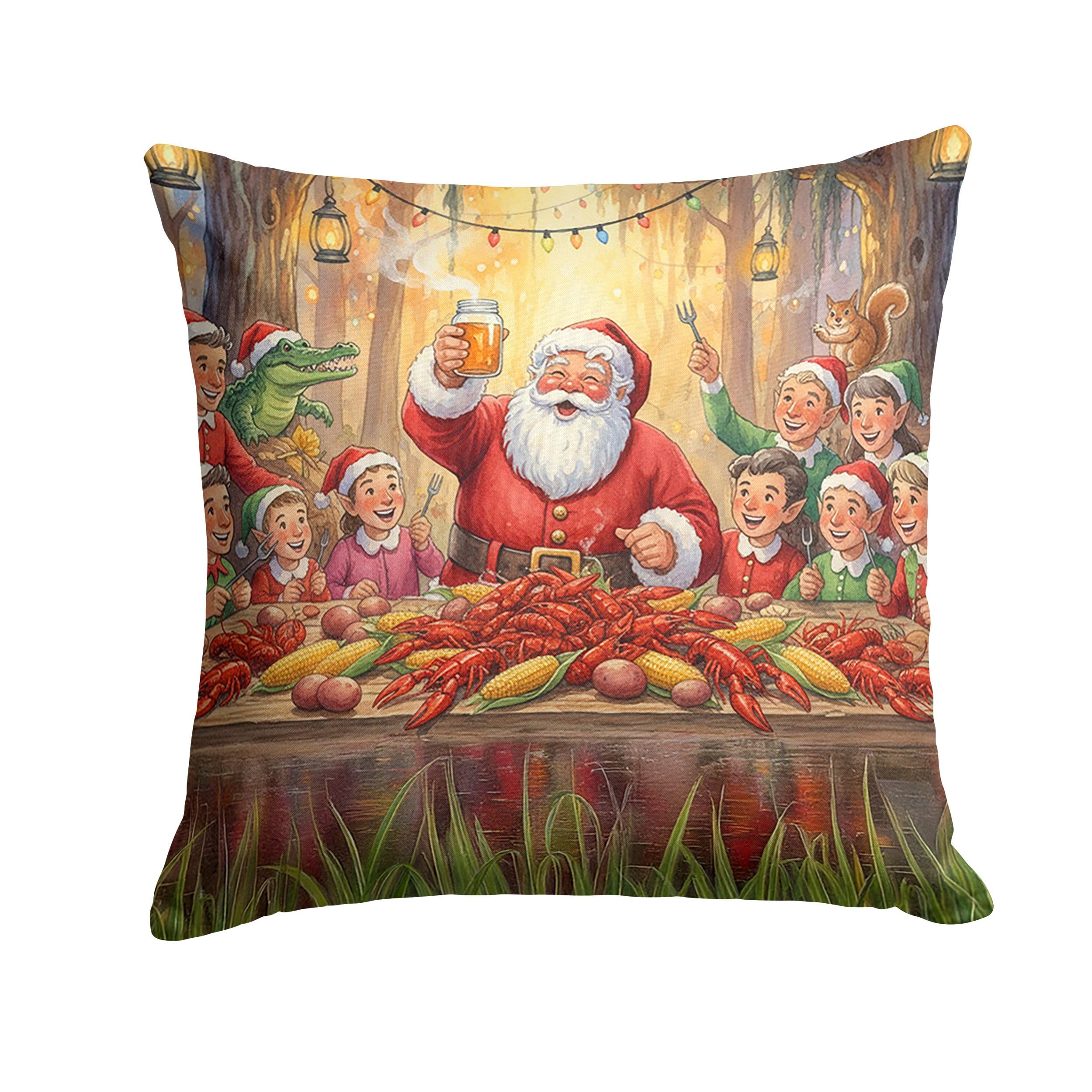 Carolines Treasures Cajun Santa Claus Crawfish Boil Christmas Throw Pillow Decorative Indoor Outdoor Accent Cushion for Couch, Bed or Patio, 14Hx14W