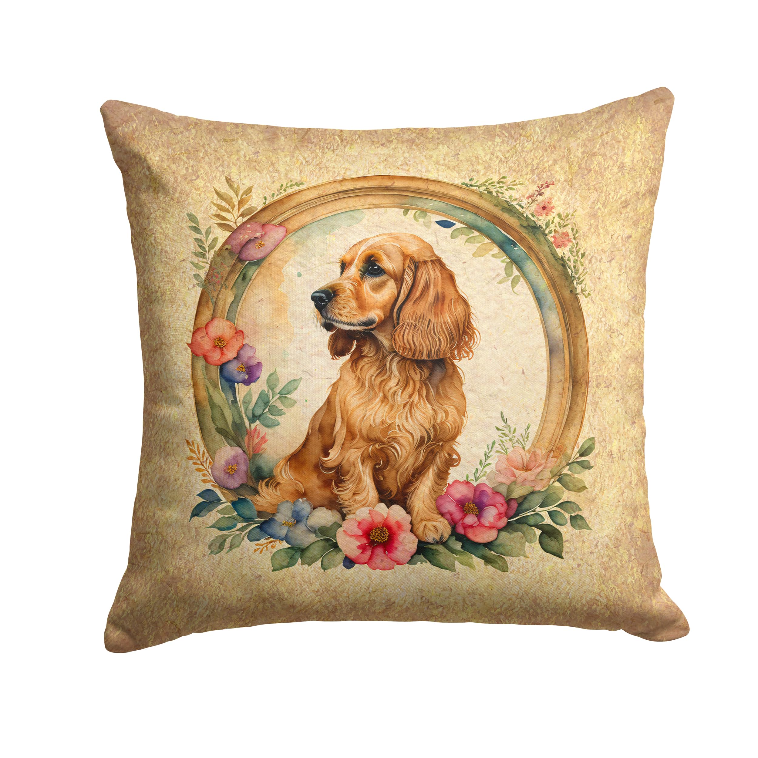 English Cocker Spaniel And Flowers Throw Pillow
