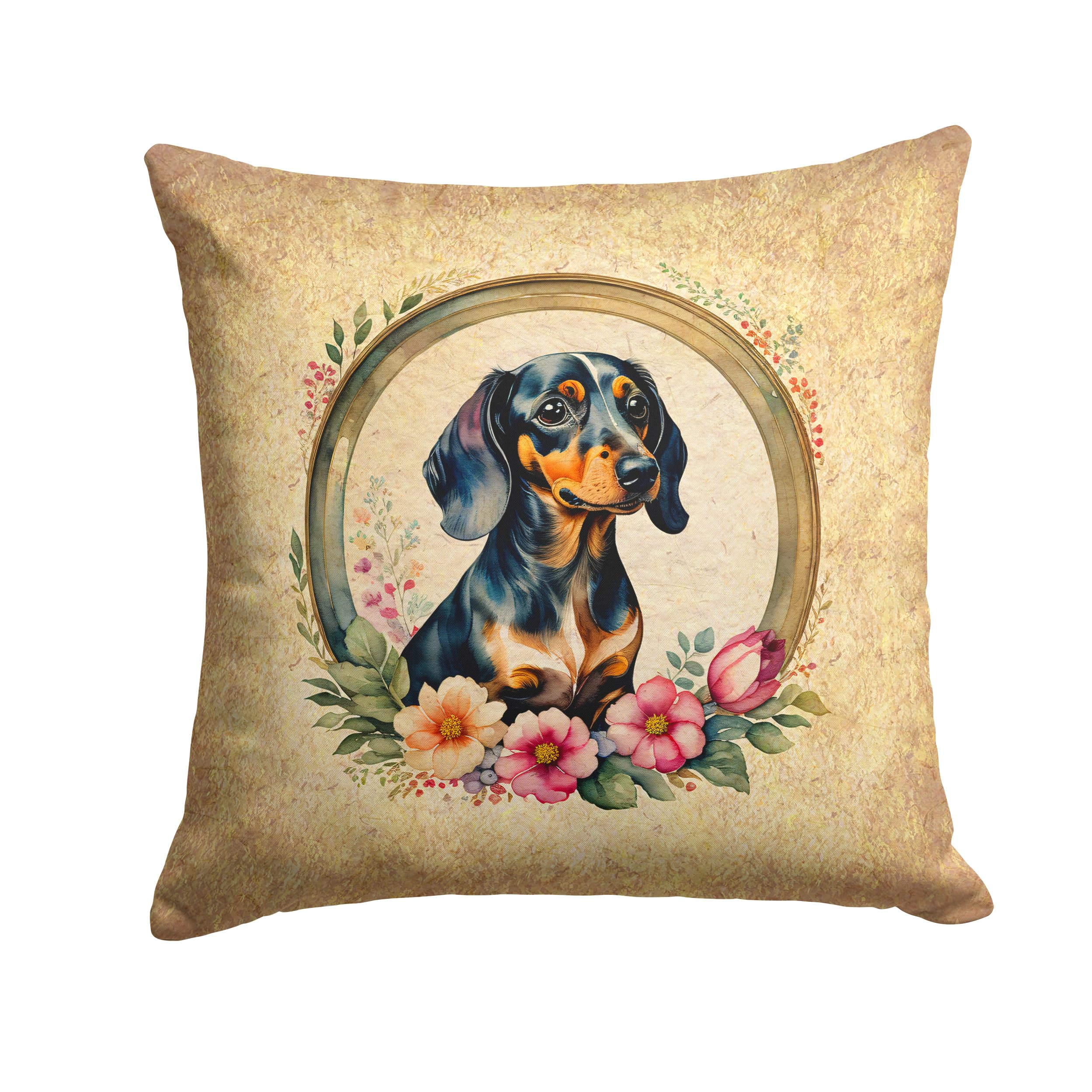 Dachshund and Flowers Throw Pillow