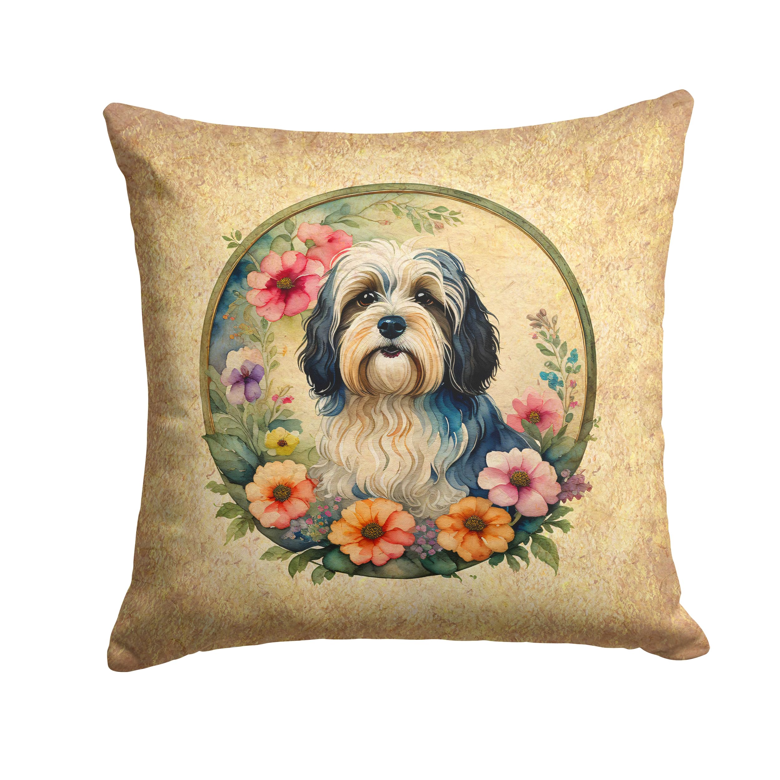 Havanese And Flowers Throw Pillow