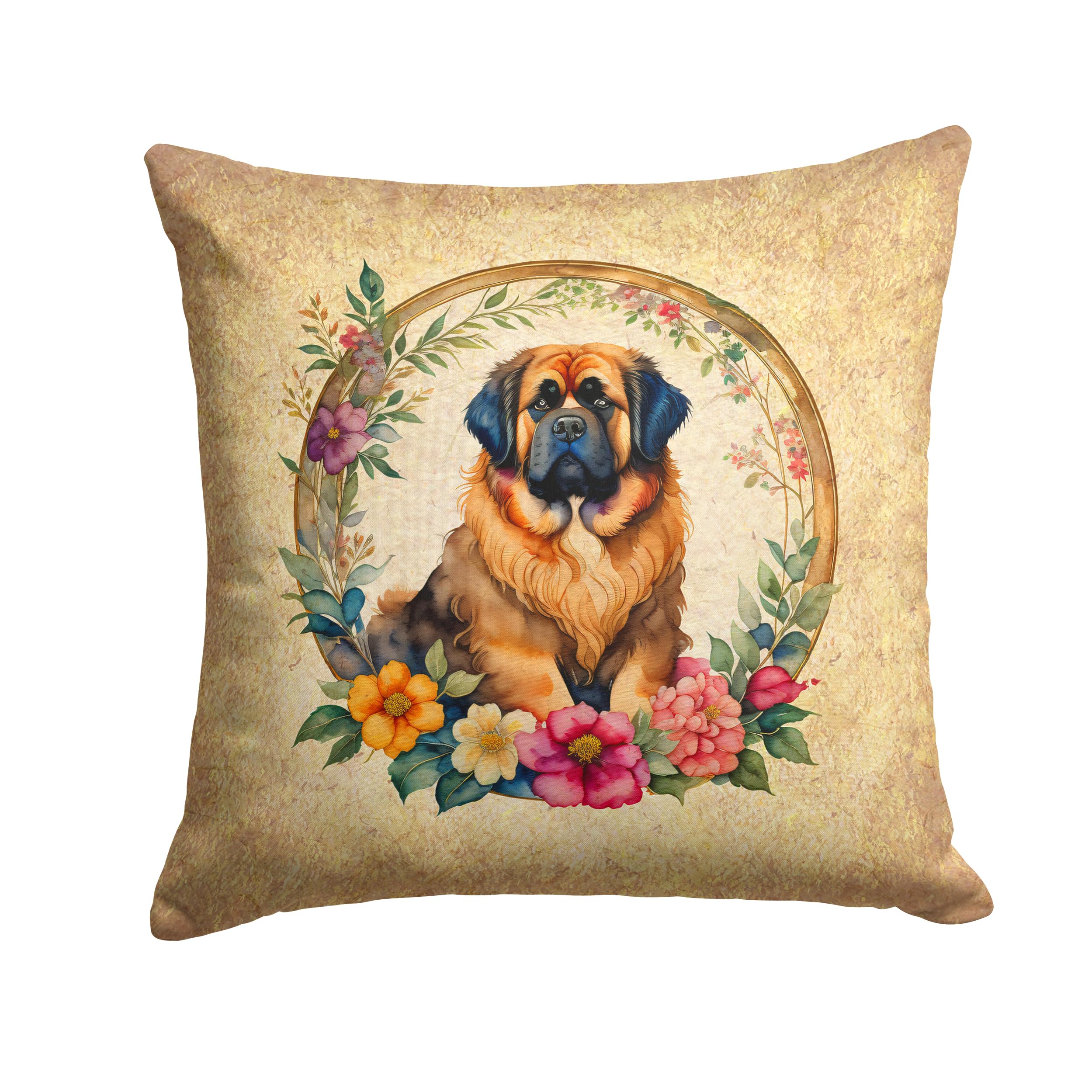 Tibetan Mastiff and Flowers Throw Pillow