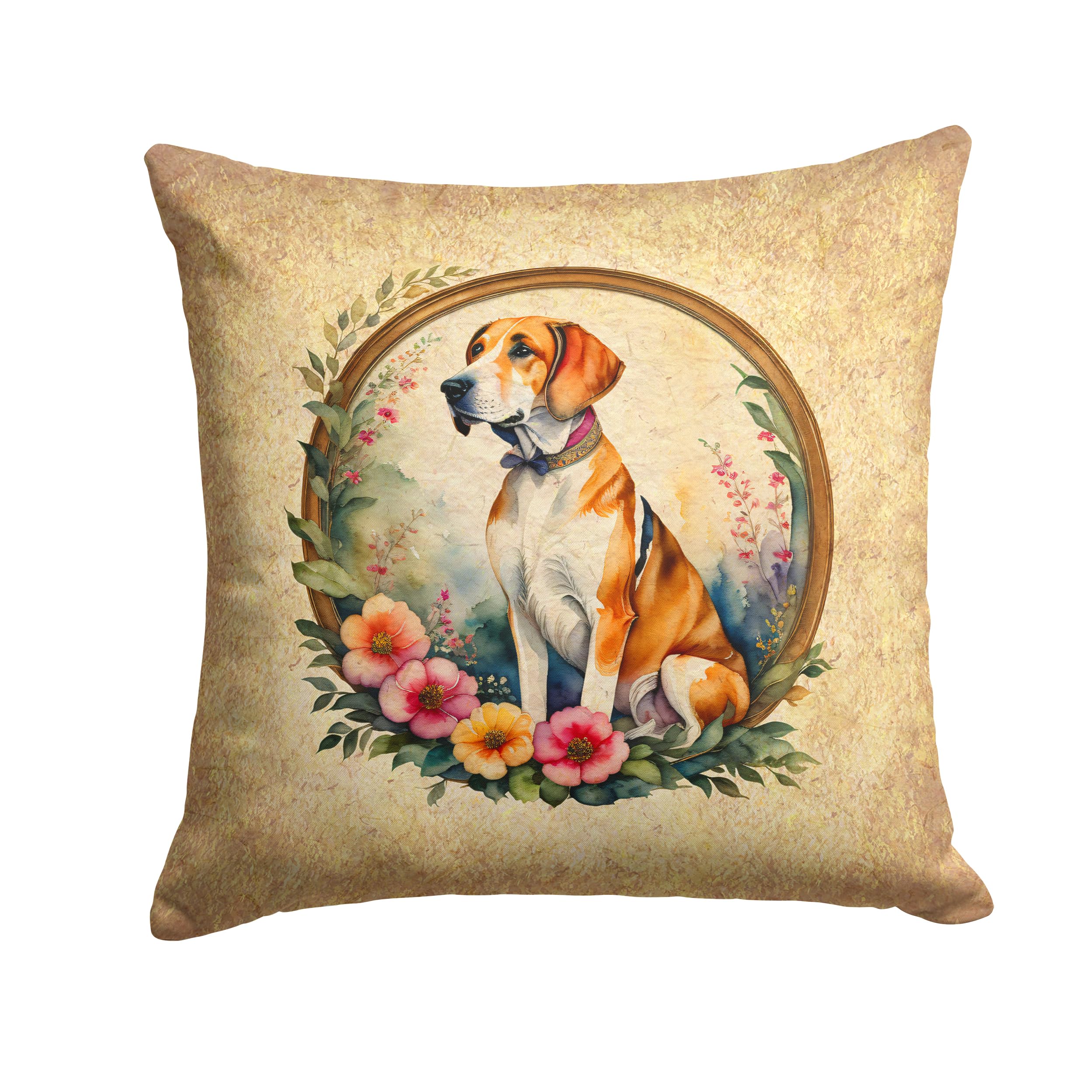 English Foxhound And Flowers Throw Pillow