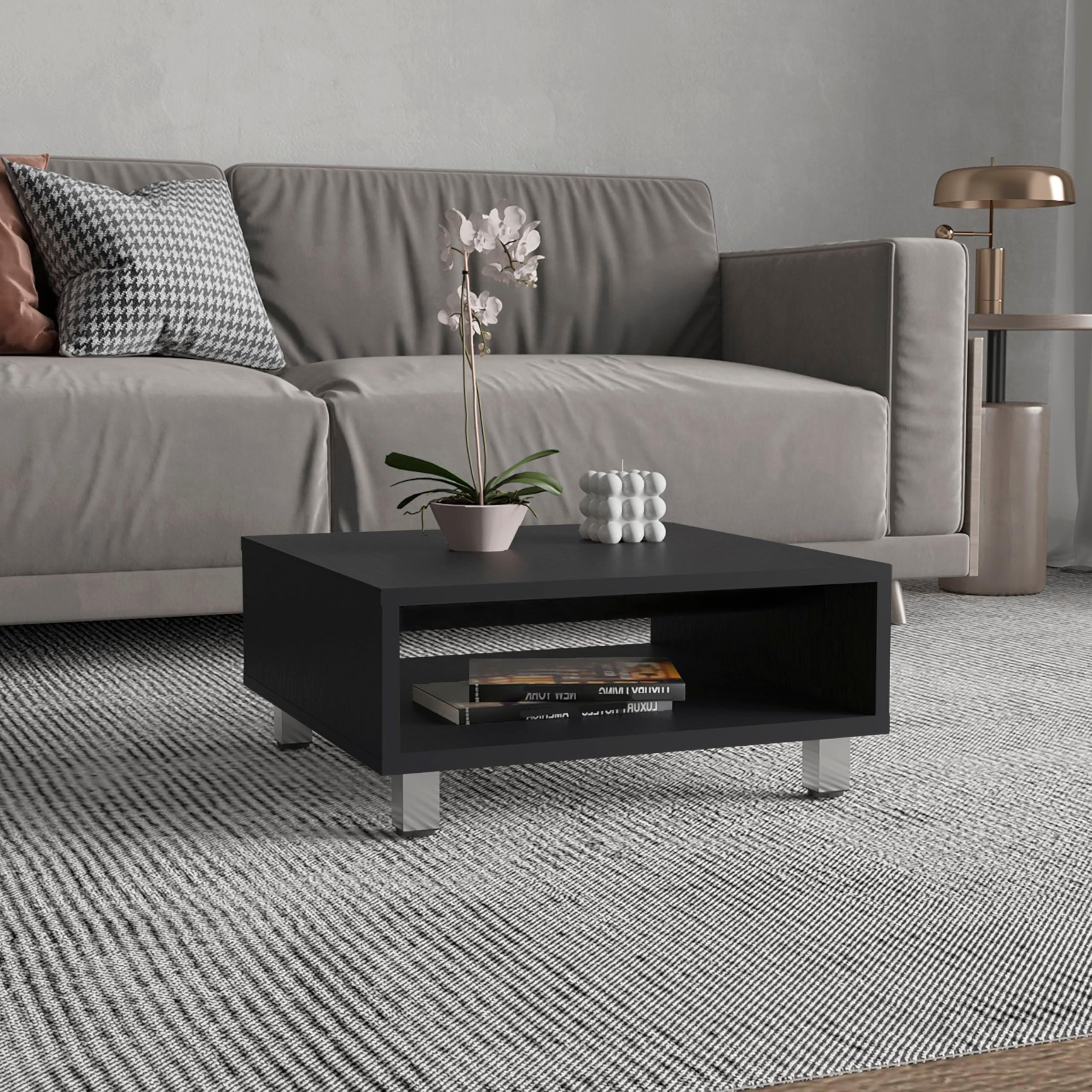 Eclipse 10 H Low Minimalistic Square Coffe Table with Open Storage Black"