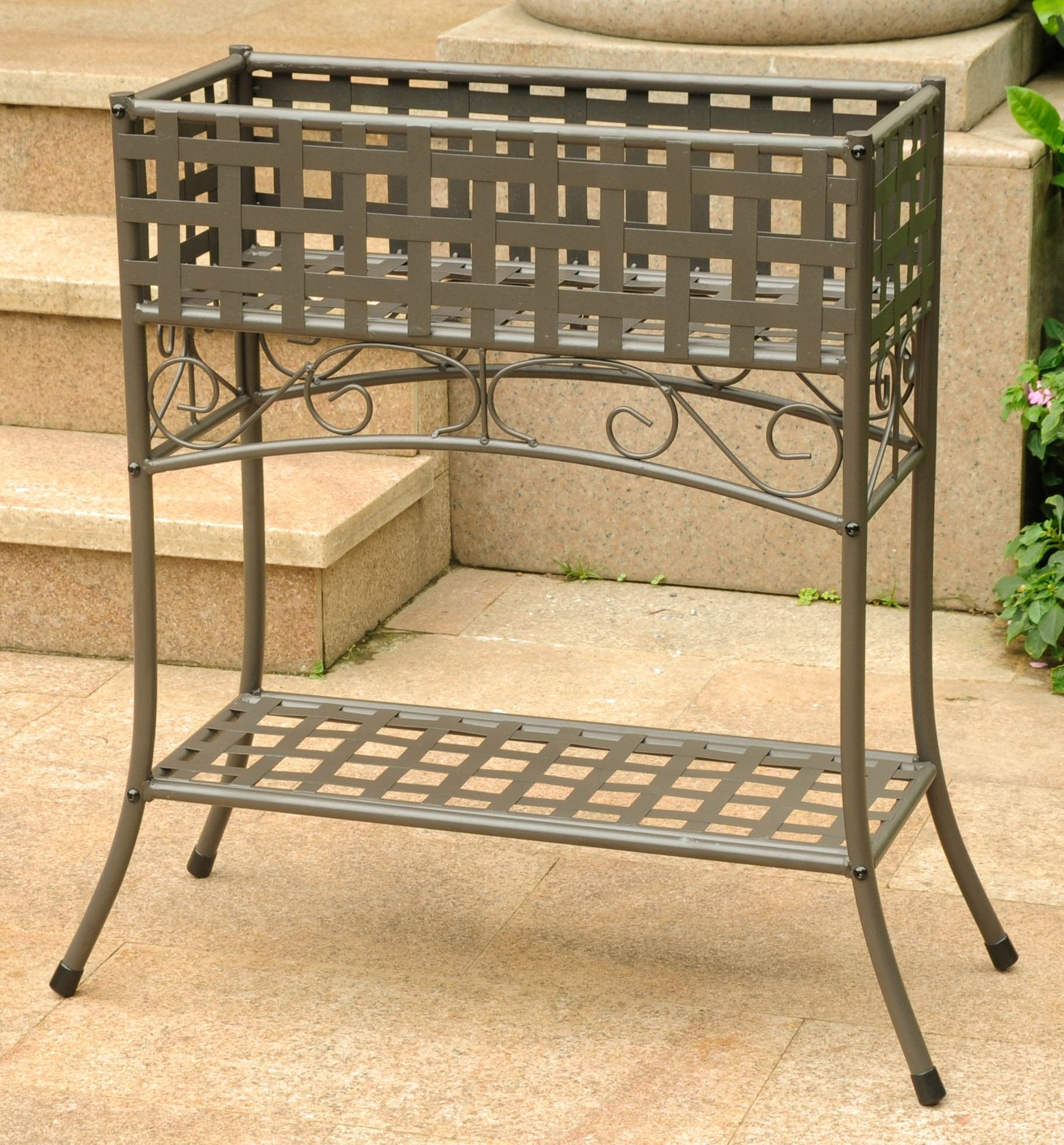 Mandalay Rectangular Iron Plant Stand - Rustic Brown