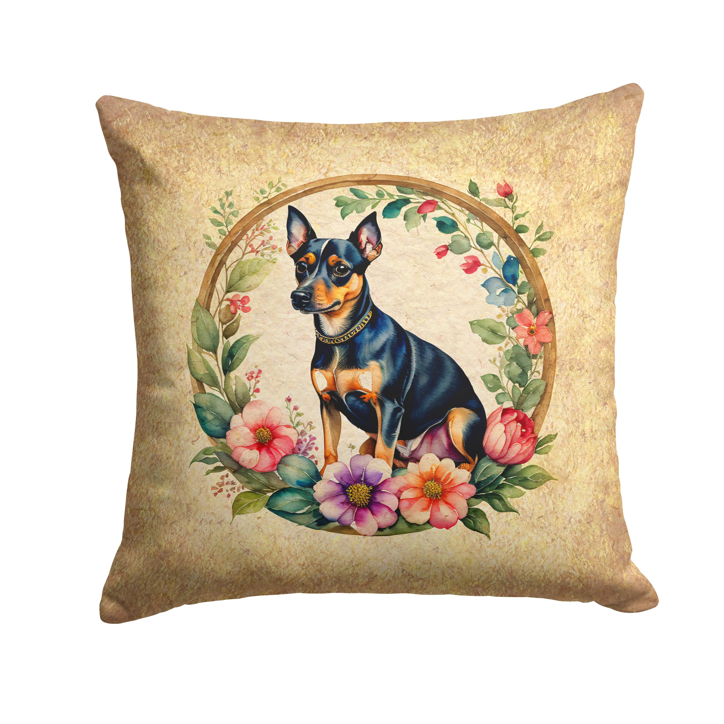 Miniature Pinscher And Flowers Throw Pillow