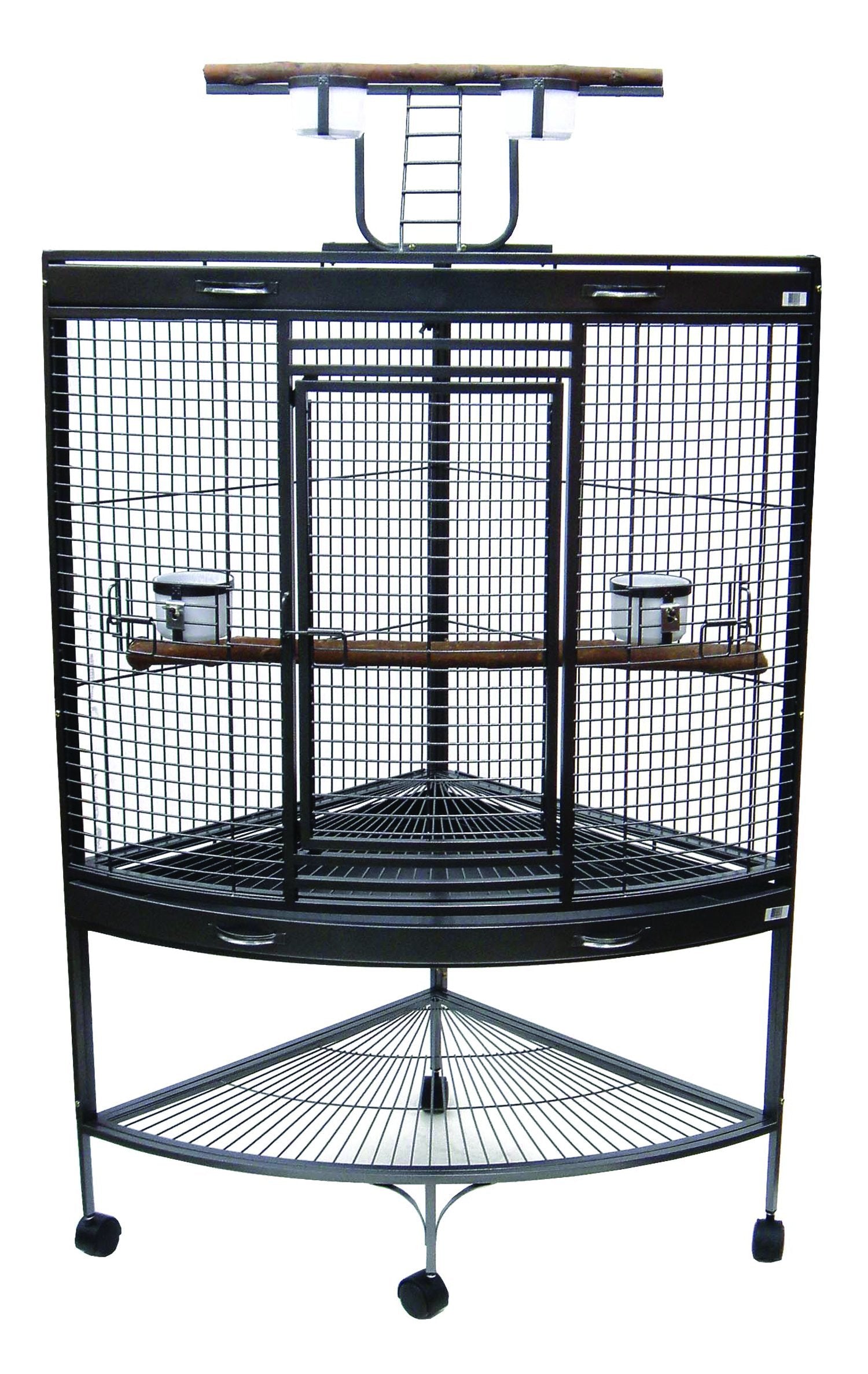 3/4 Bar Spacing Corner Wrought Iron Parrot Cage - 37″x26.5x62″ In Antique Silver″