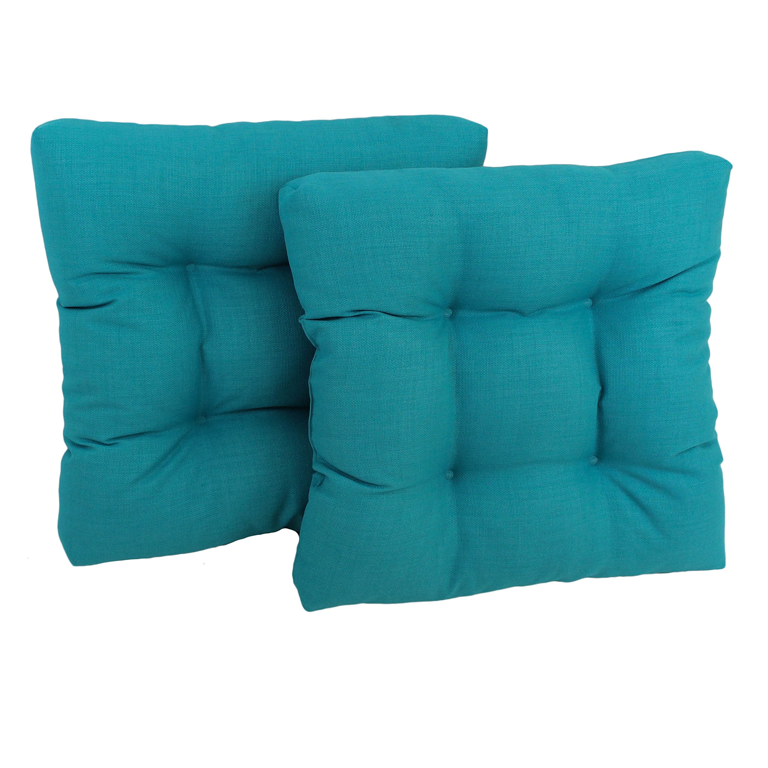19-inch Squared Spun Polyester Tufted Dining Chair Cushion (Set of Two) - Aqua Blue